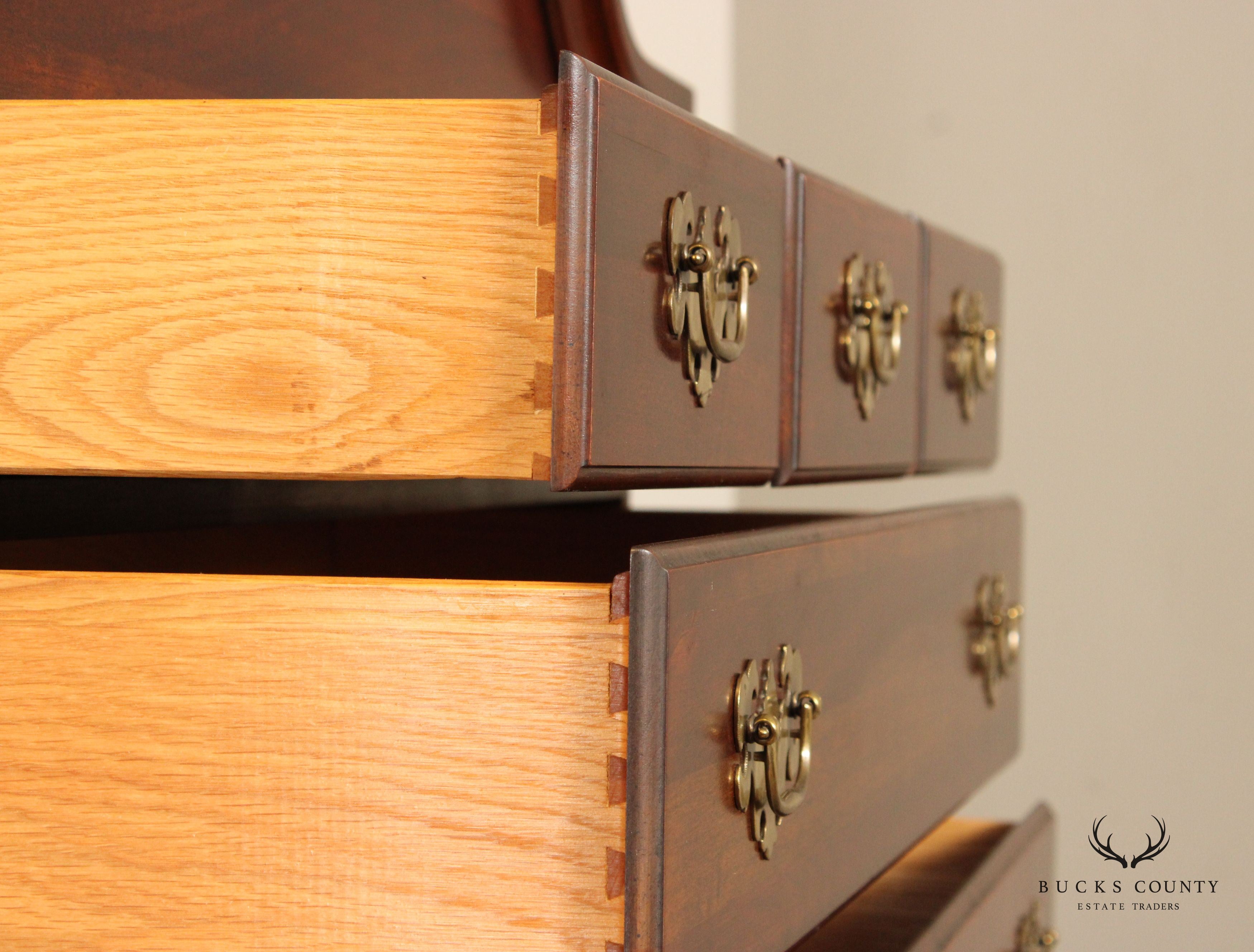 Crescent Queen Anne Style Carved Cherry Highboy Chest