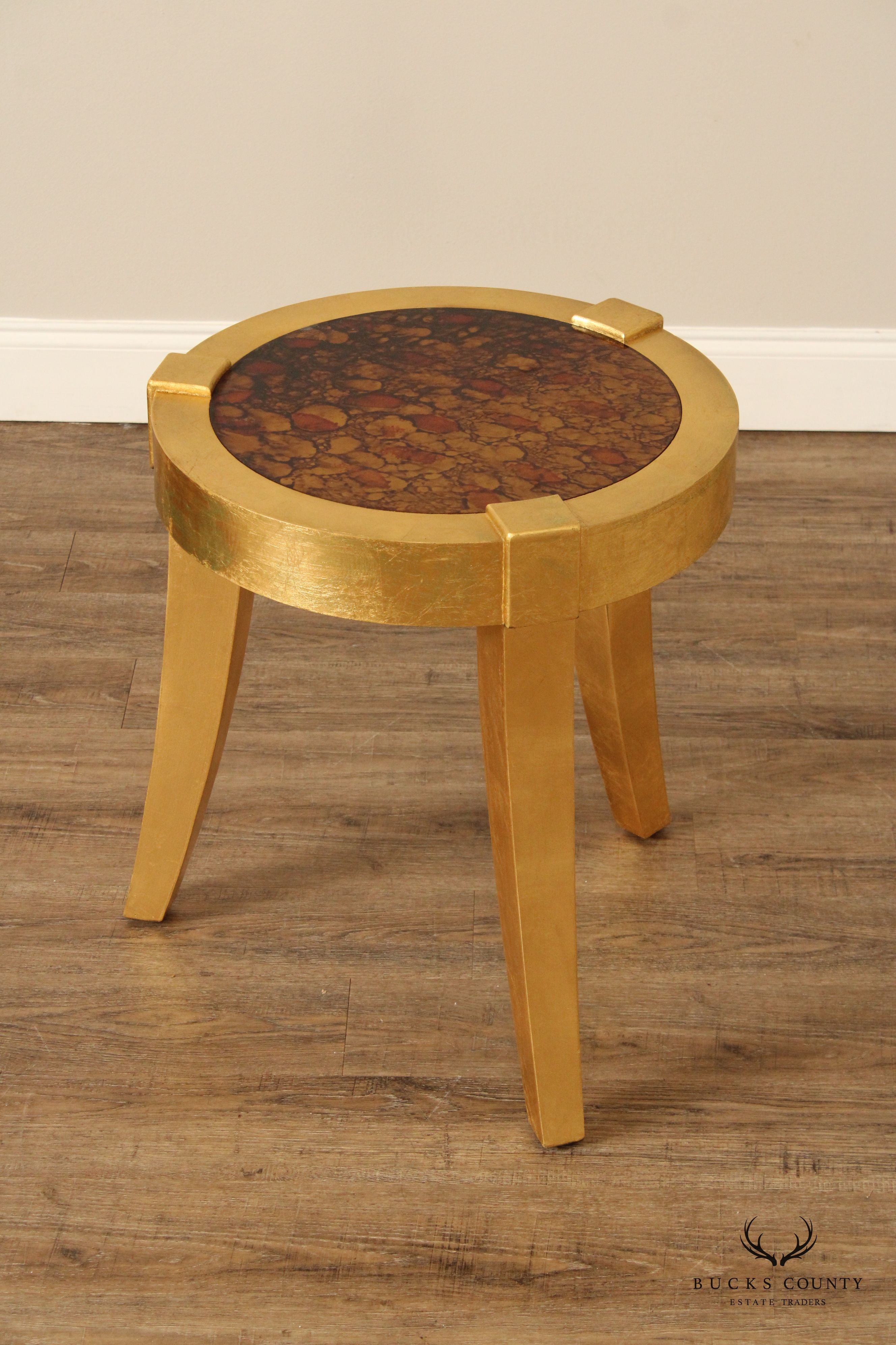 Hollywood Regency Pair of Gold Painted Side Tables