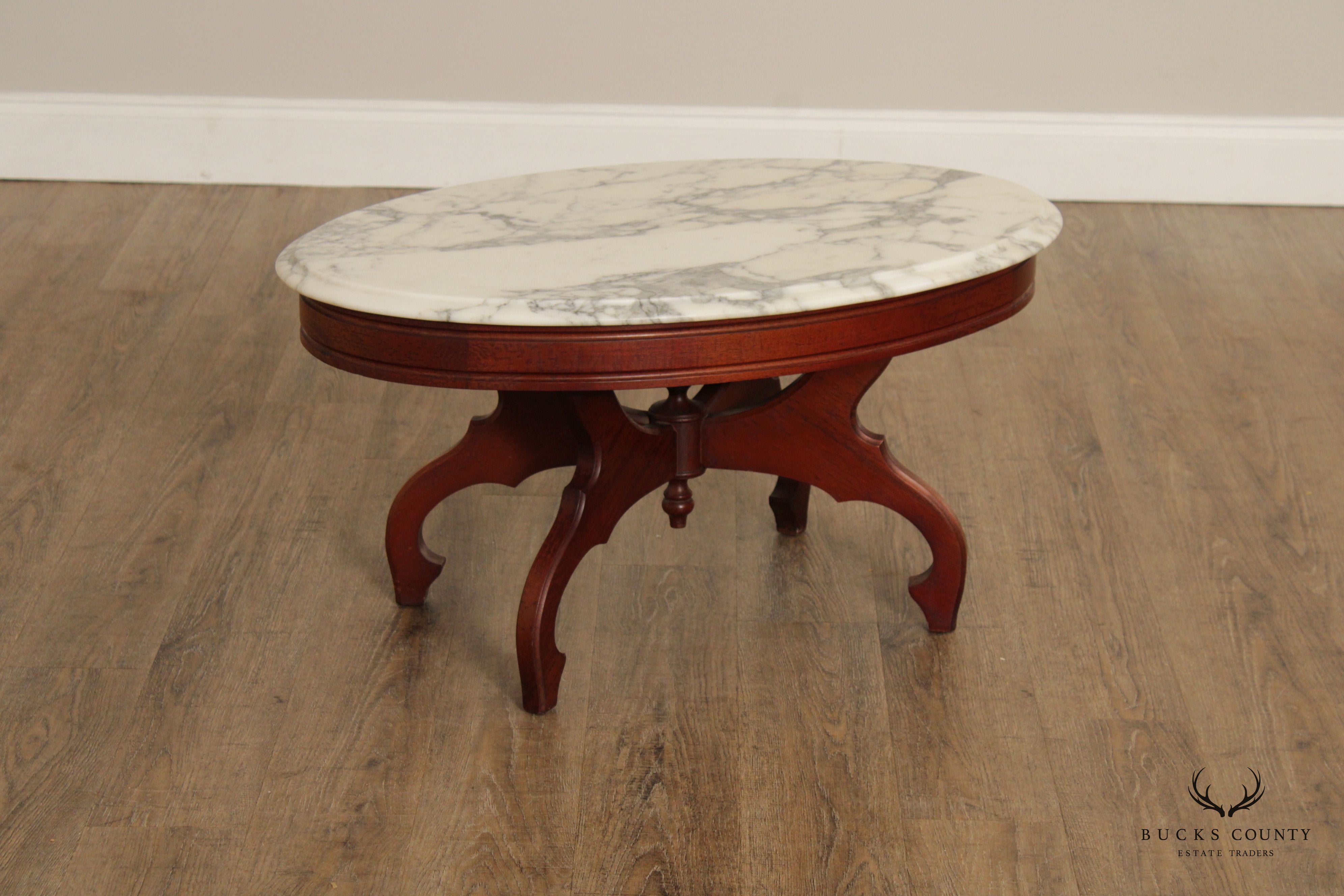 Victorian Furniture Carved Mahogany Marble Top Coffee Table