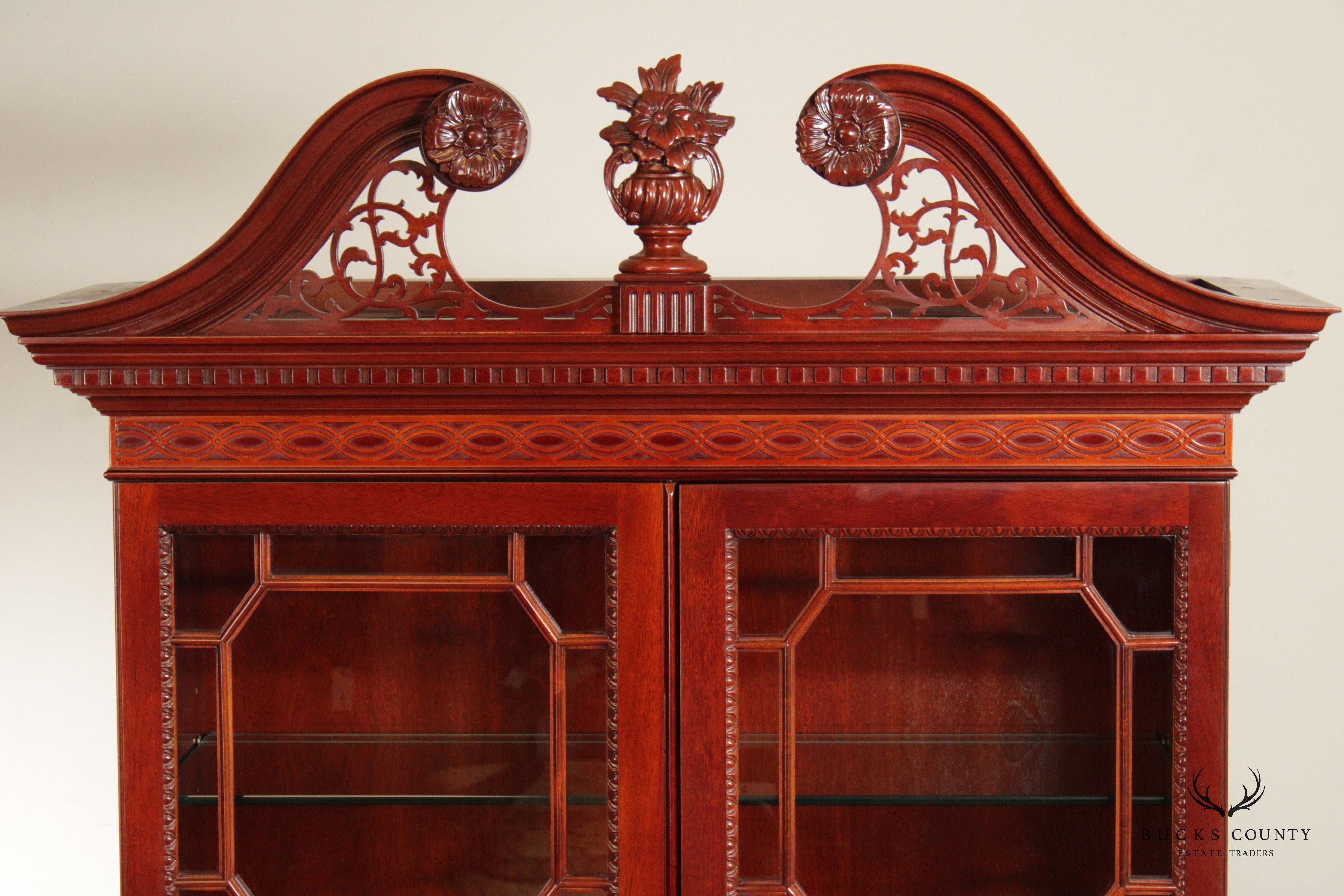 Kindel Georgian Style Mahogany Glass Door Bookcase Display Cabinet