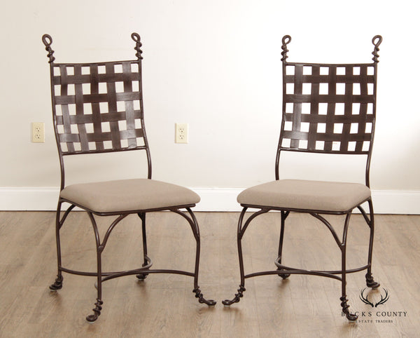 Tuscan Style Quality Pair Of Wrought Iron  Side Chairs