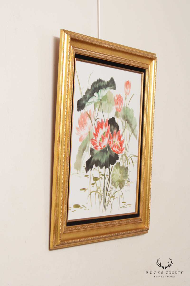Vintage Chinese Water Lily Watercolor Painting