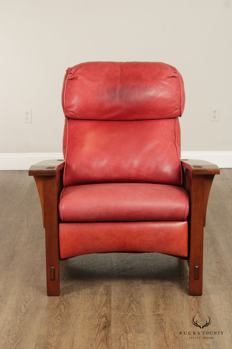 Stickley Mission Collection Leather and Cherry Spindle Morris Recliner