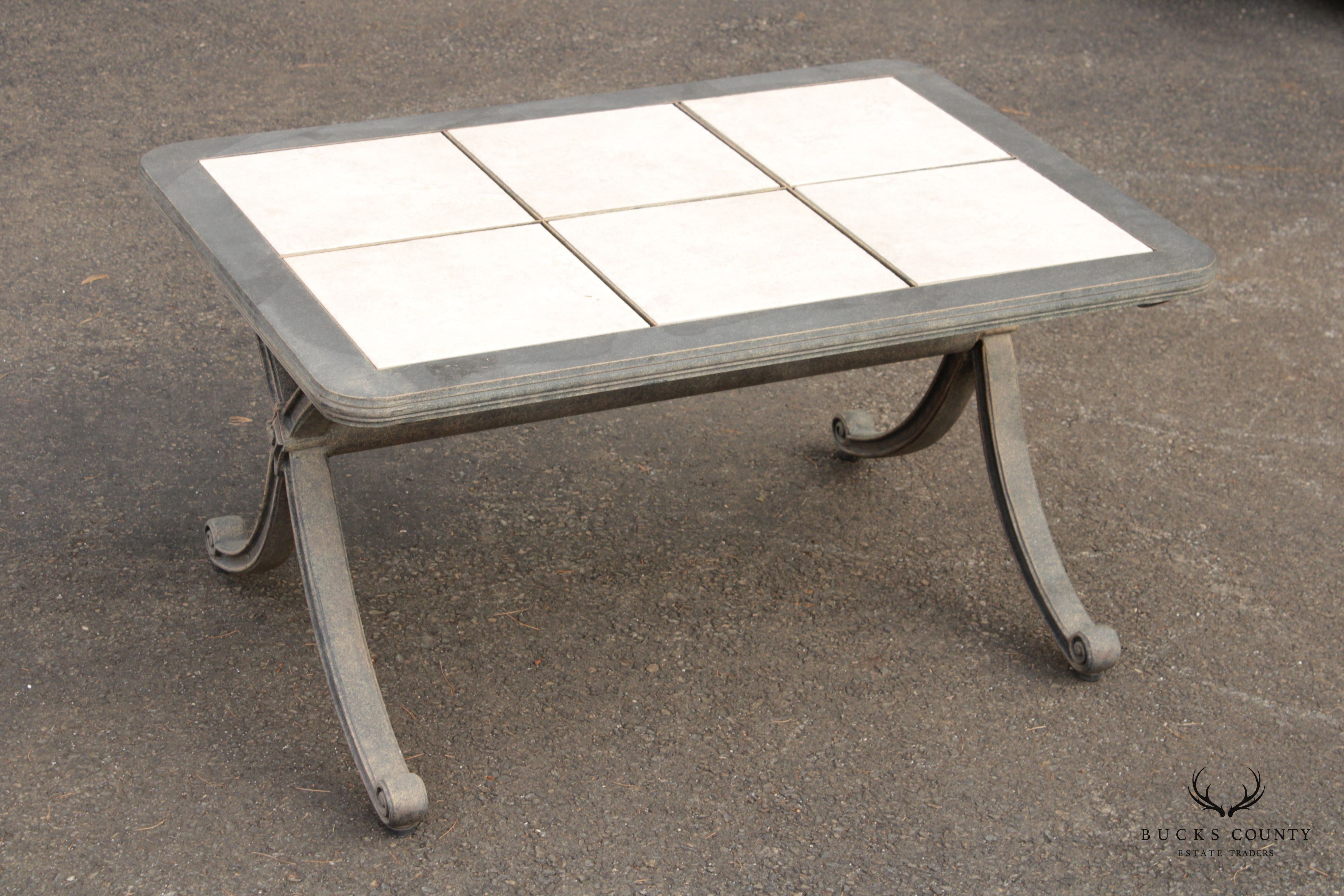 Vintage Aluminum and Tile Top Outdoor Patio Cocktail Table