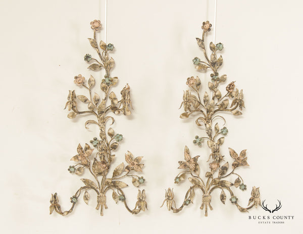 Italian Hollywood Regency Pair Tole Candle Wall Scones