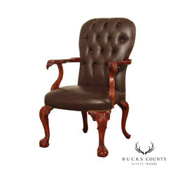 Georgian Chippendale Style Eagle Carved Leather Armchair
