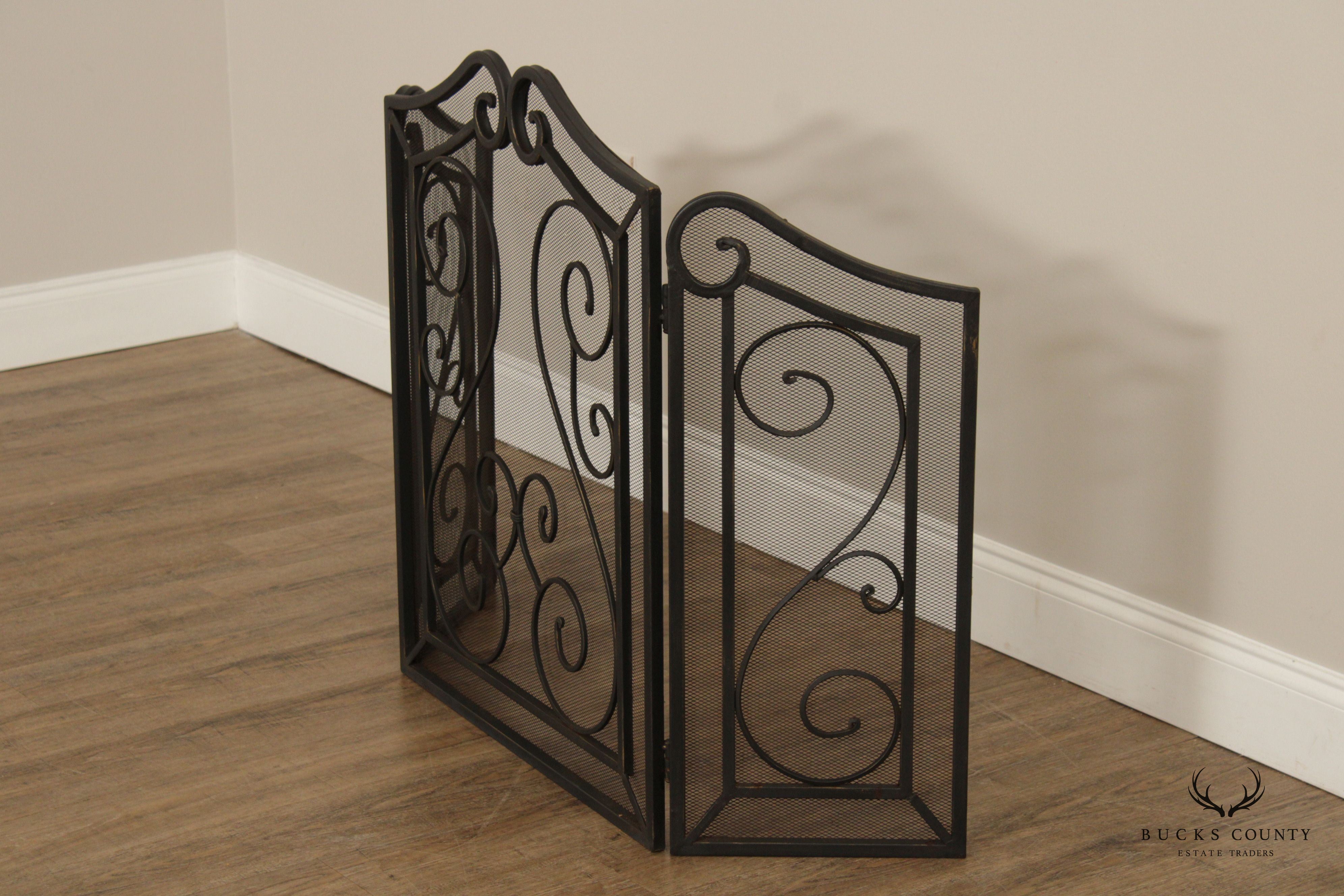 VINTAGE WROUGHT IRON FIRE SCREEN WITH SCROLLING