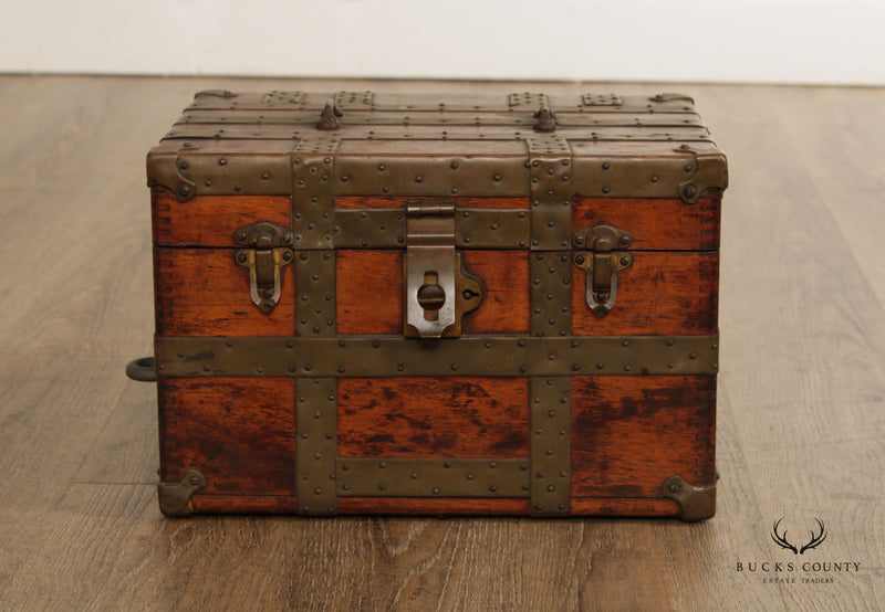 Antique Rustic Wood and Metal Small Storage Steamer Chest Trunk
