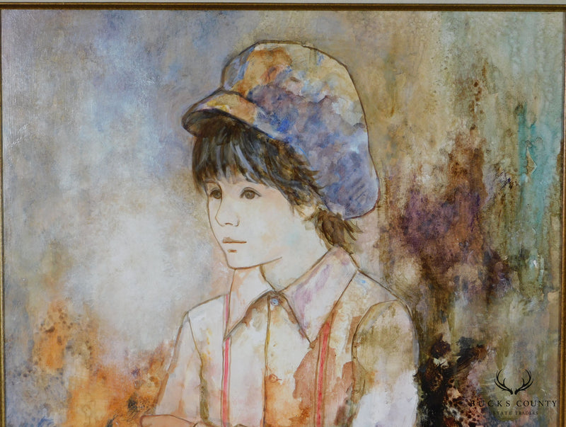 Richard Shepard Oil Painting of Boy Wearing a Newsboy Cap Signed