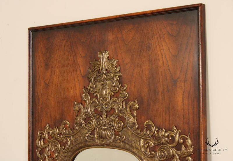 Spanish Rococo Style Monumental Oak and Brass Mirror