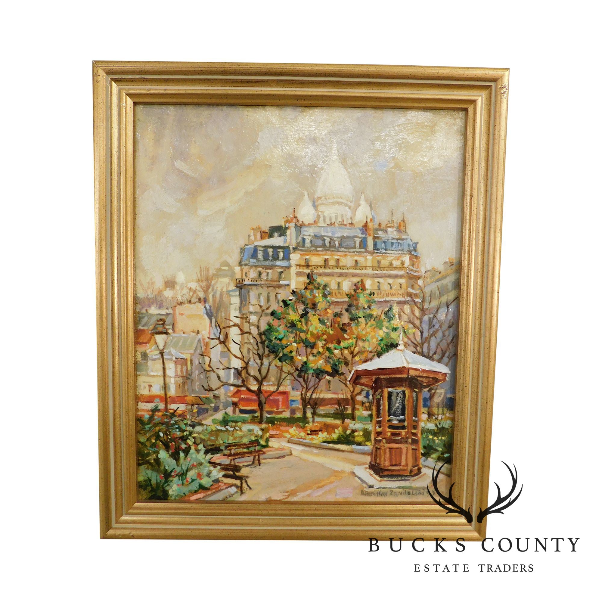 Branislan Zendelski "La Tonnelle II" Paris, Montmartre Oil on Canvas Framed