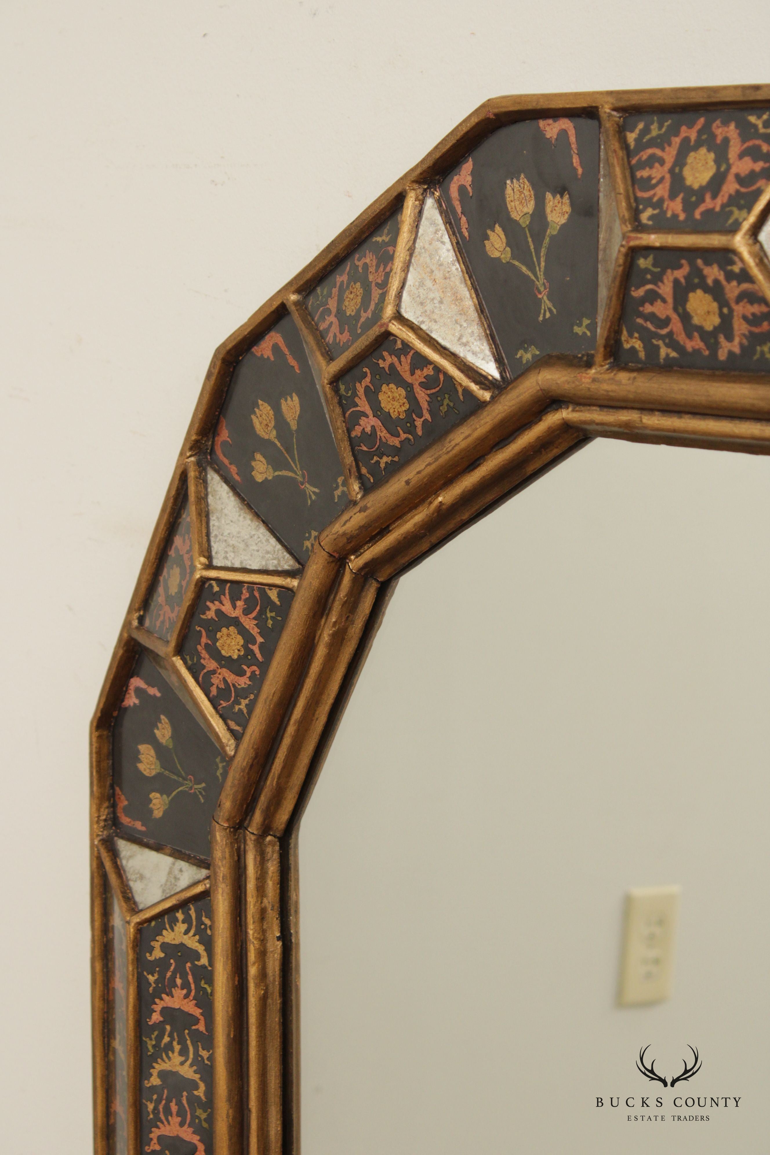 South Cone Collection Twelve Sided Eglomise and Giltwood Frame Mirror