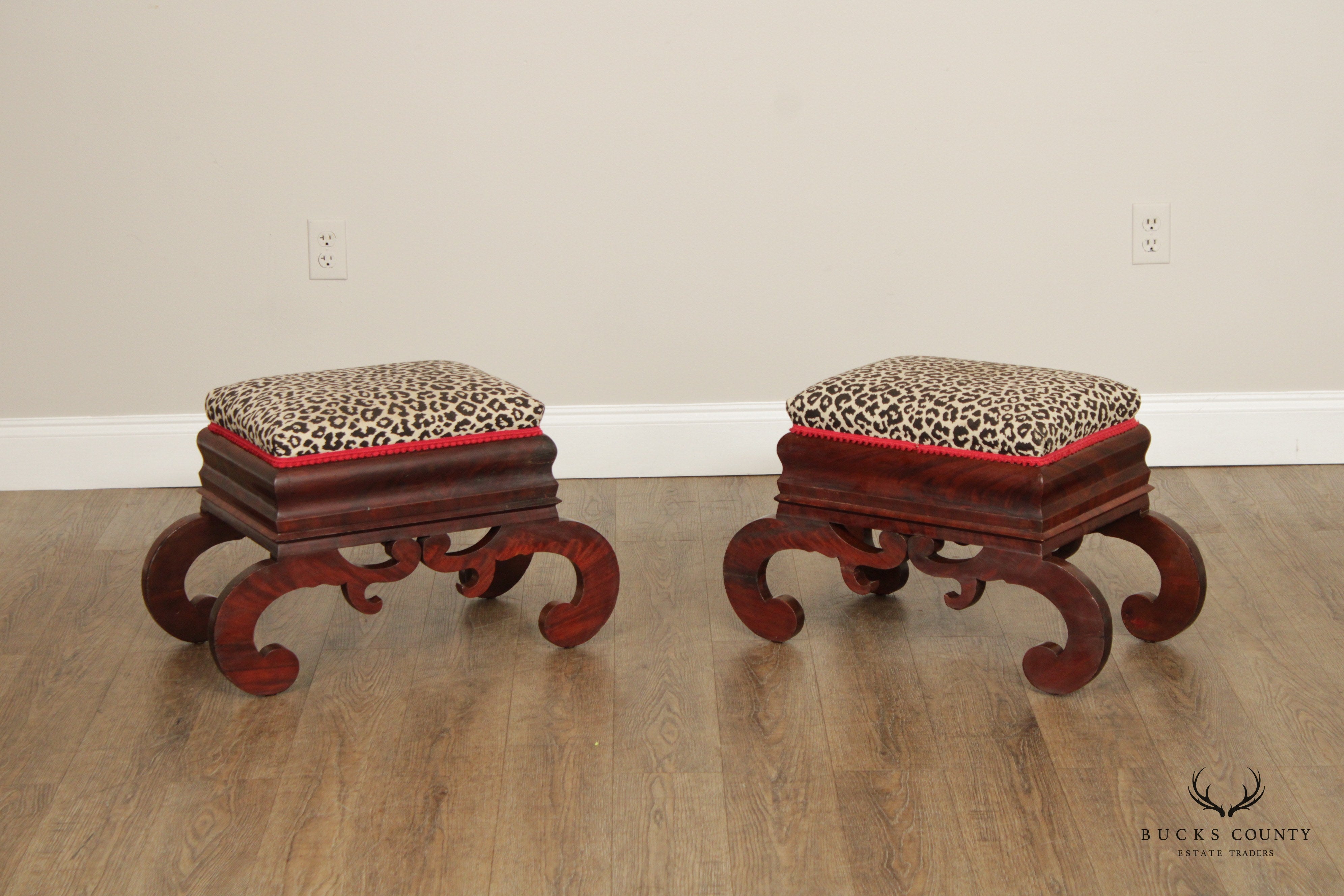 Antique American Empire Pair of Mahogany Foot Stools