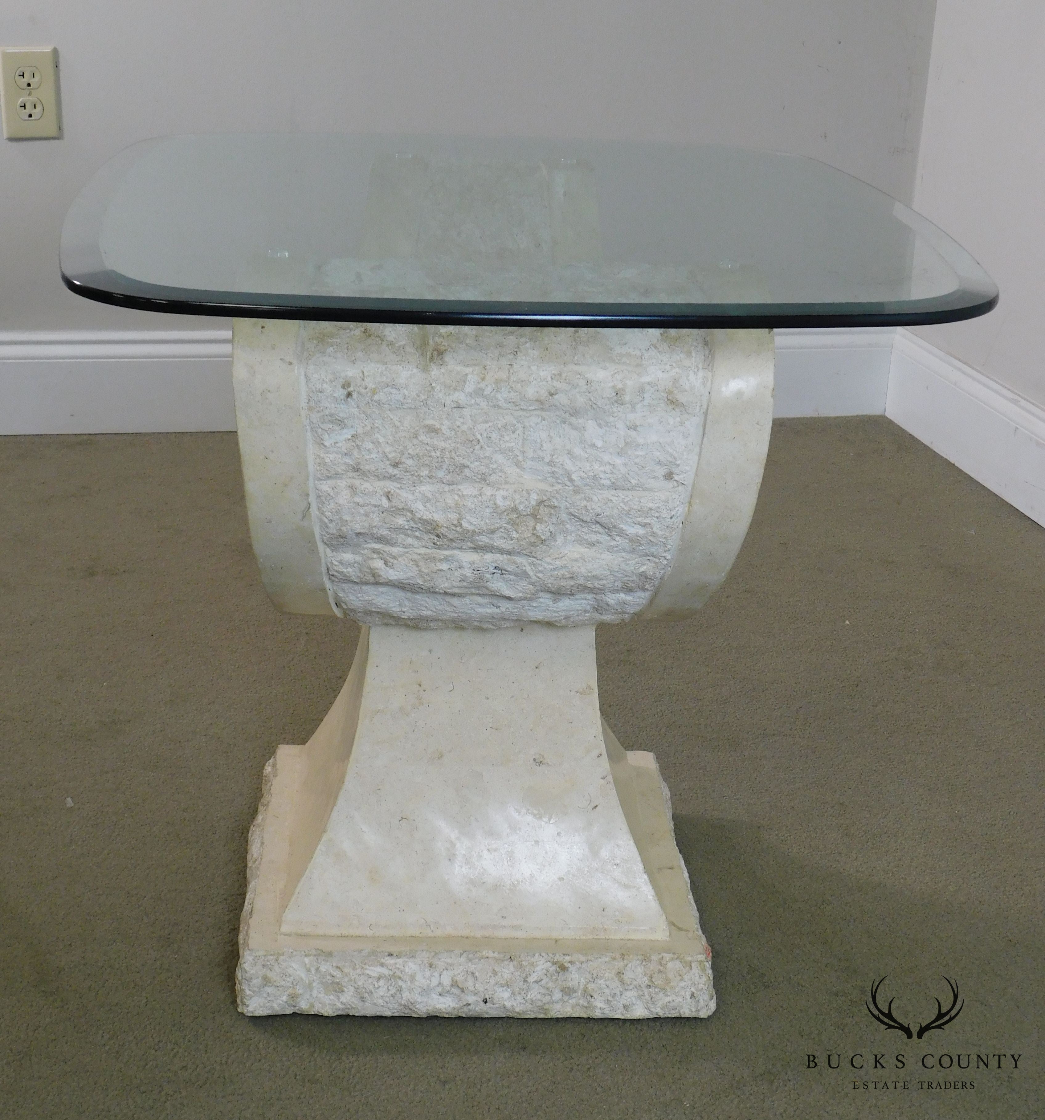 Postmodern Tessellated Marble Glass Top Side Table