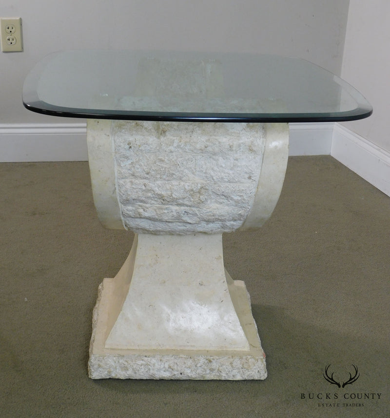 Postmodern Tessellated Marble Glass Top Side Table