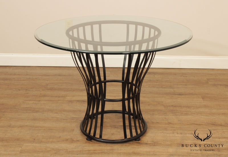 Johnston Casuals Postmodern Wrought Iron Round Glass Top Dining Table, 4 Chairs Set