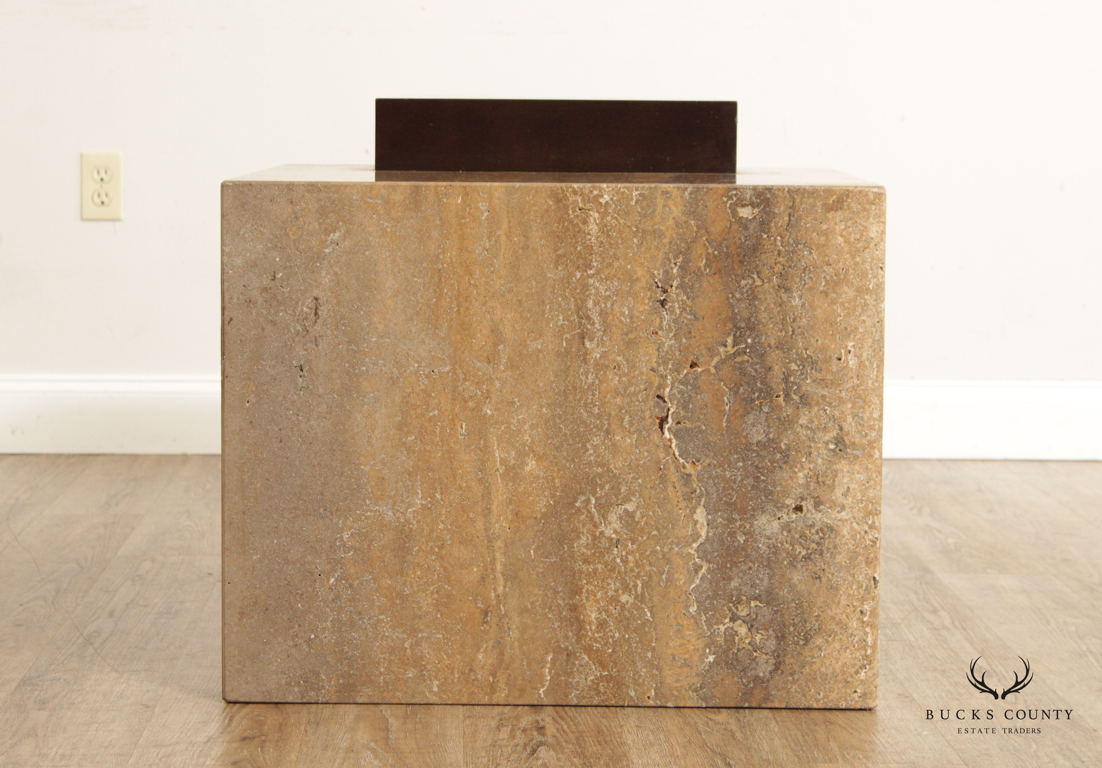 Italian Modern Travertine and Wenge Wood Side Table