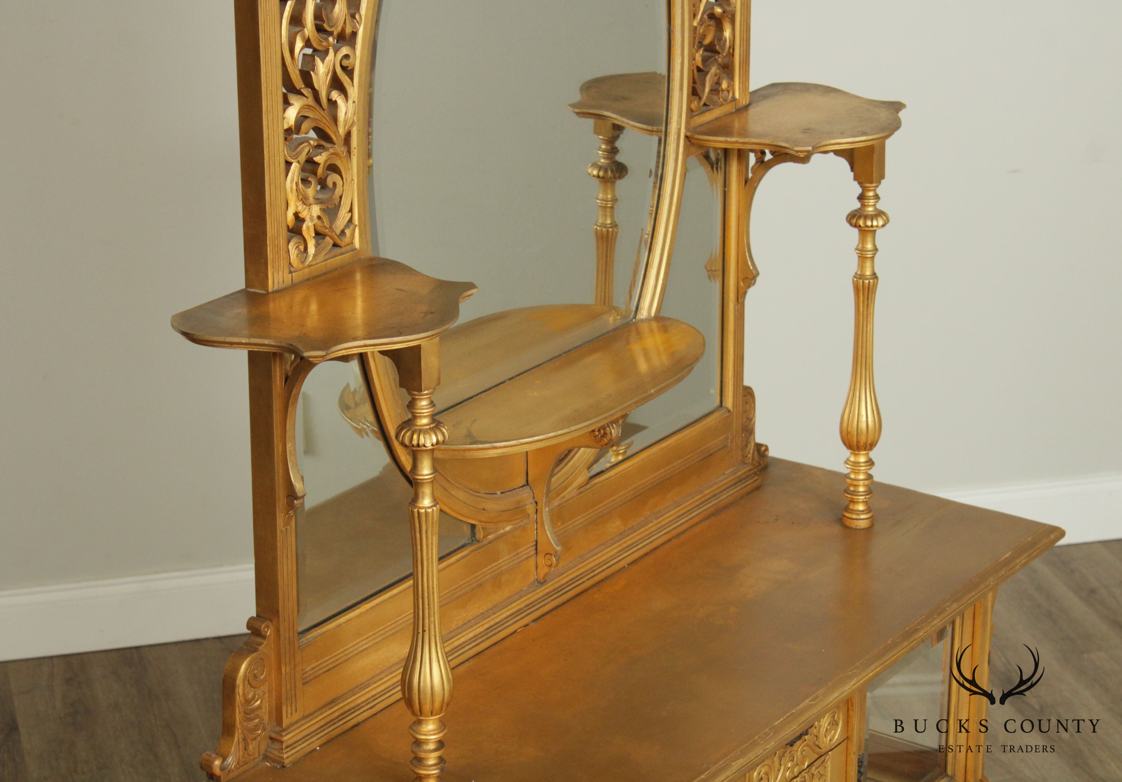 Antique Victorian Giltwood Curio Etagere Cabinet