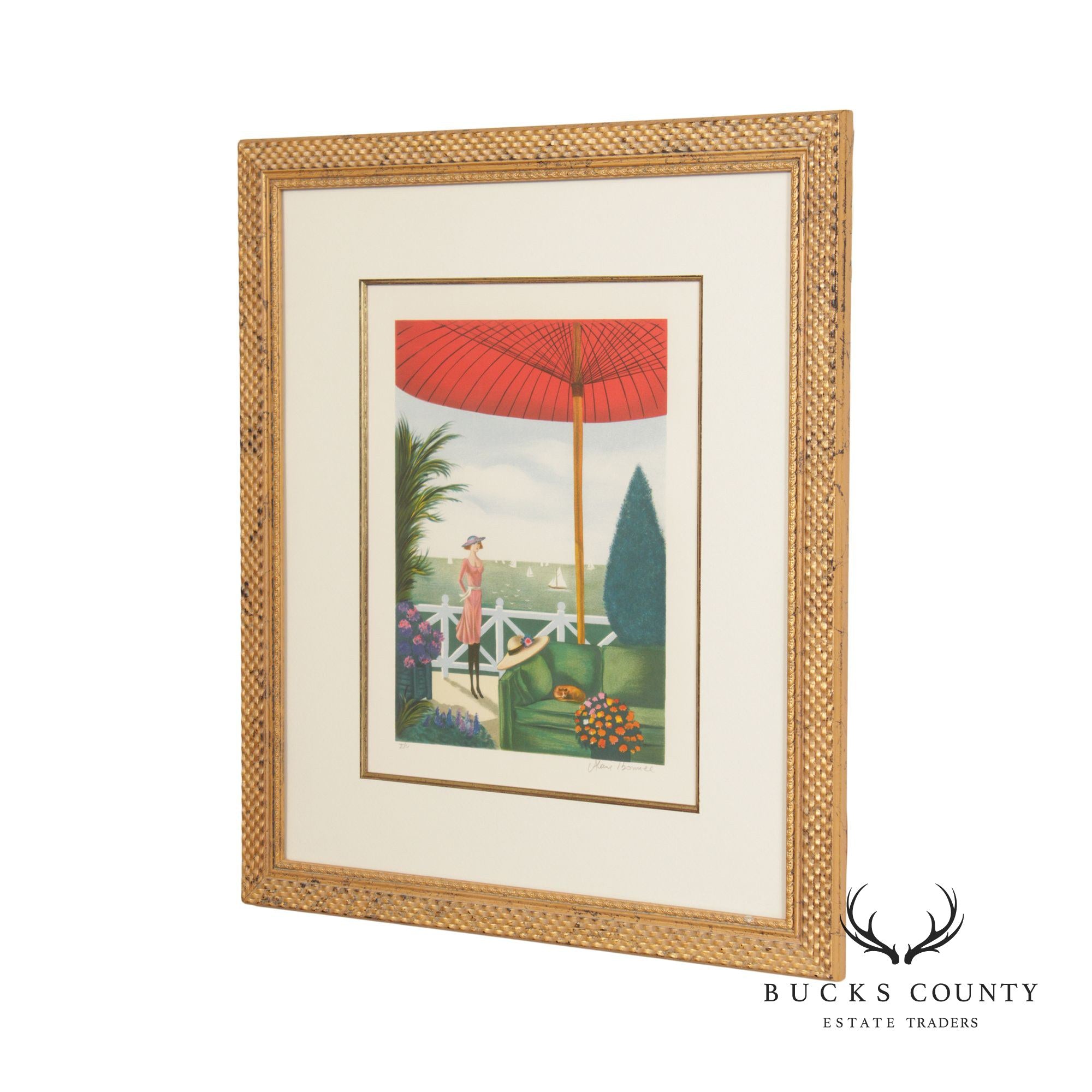 Alain Bonnec Framed Print, Patio Overlooking the Sea