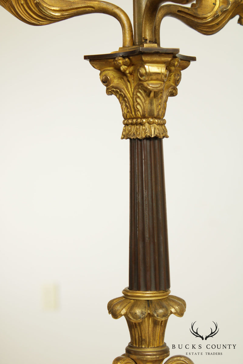 French Louis XV Style Bouillotte Antique Bronze Candelabra Table Lamp