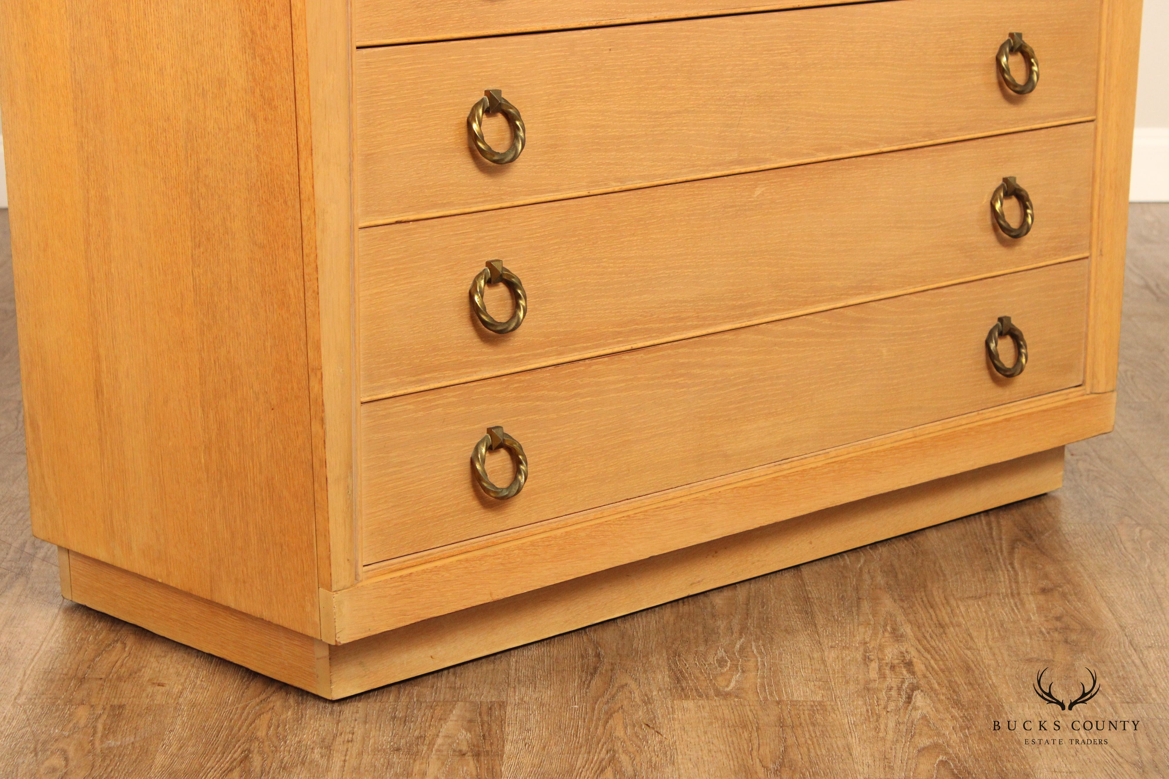 1950's Mid Century Modern Blonde Wood  Chest of Drawers with Mirror