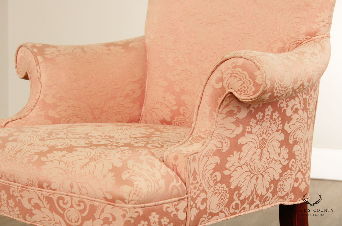 Queen Anne Style Custom Upholstered Carved Mahogany Armchair