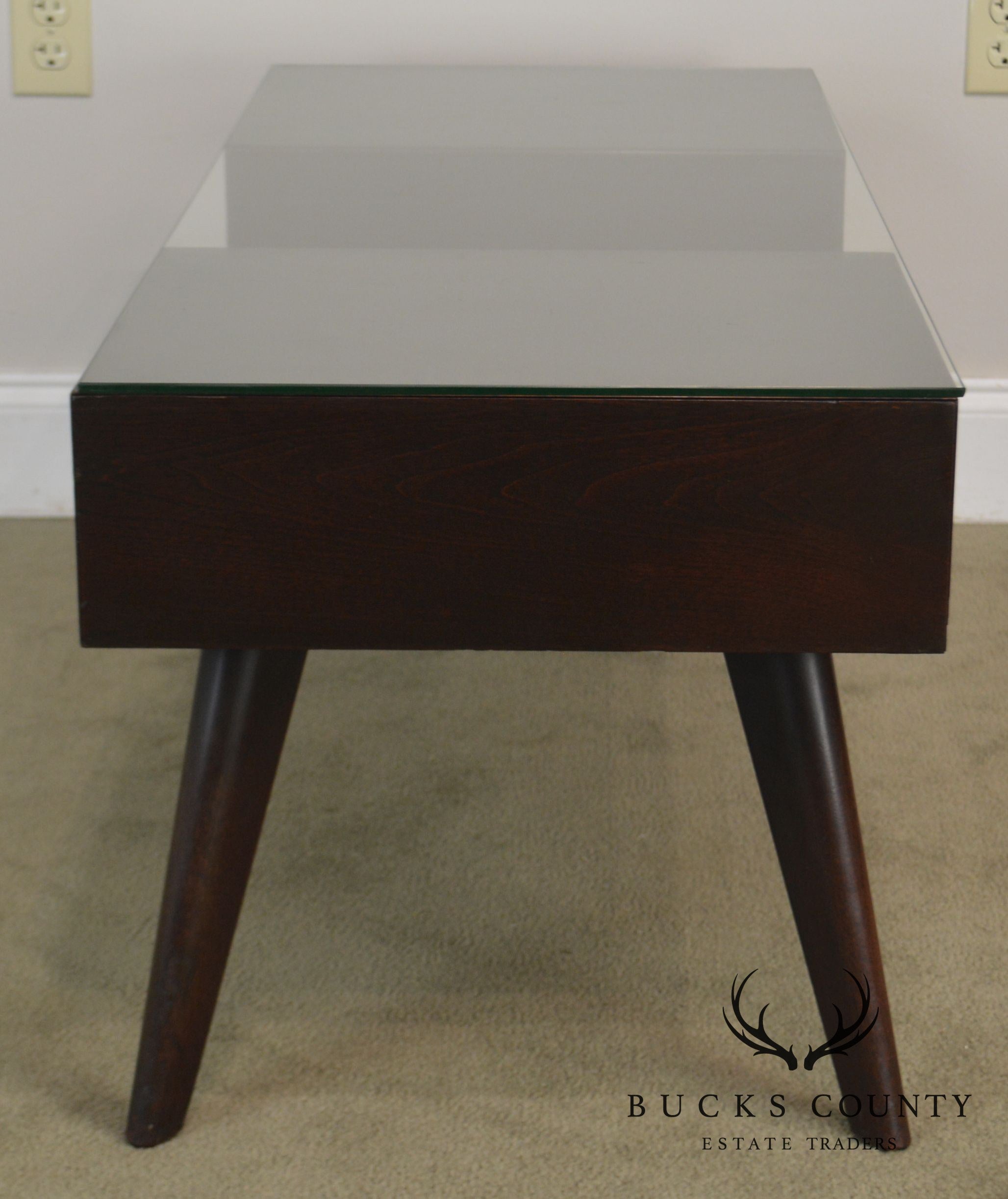 Mid Century Modern Vintage Mahogany 2 Drawer Glass Top Coffee Table