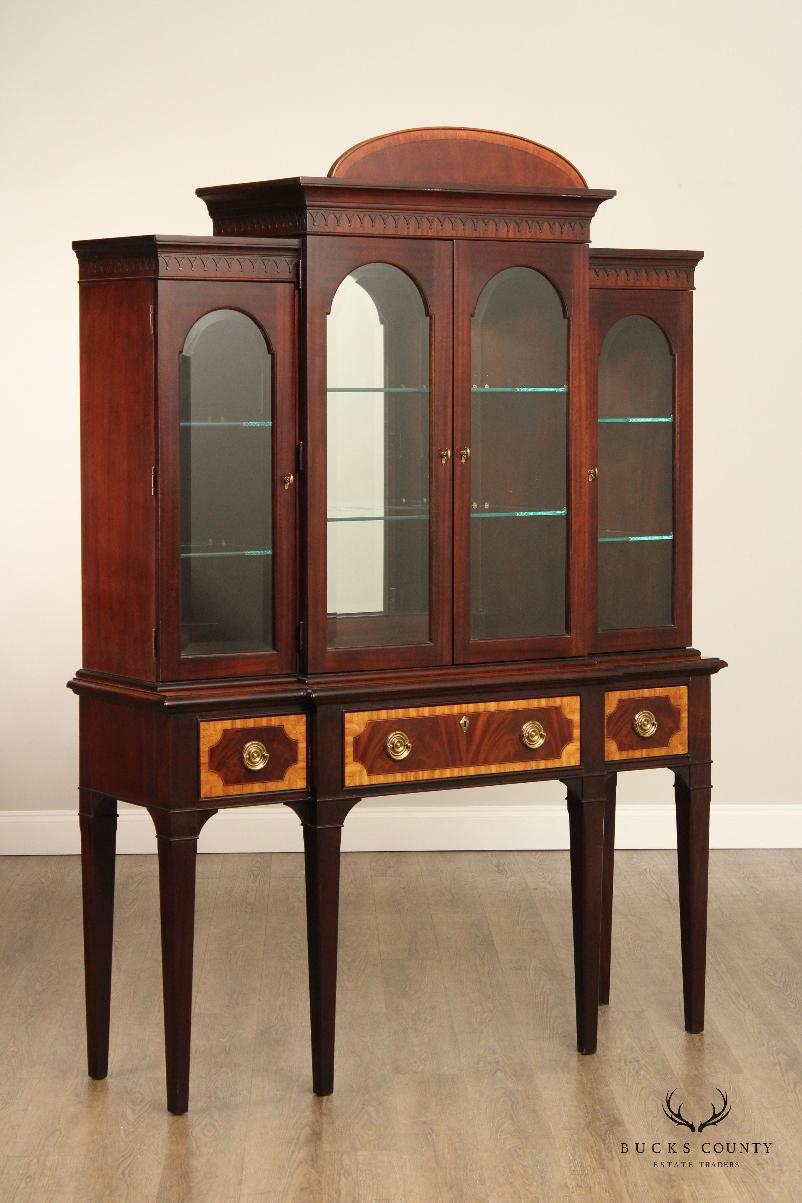 Hickory White Federal Style Inlaid Mahogany Display Cabinet