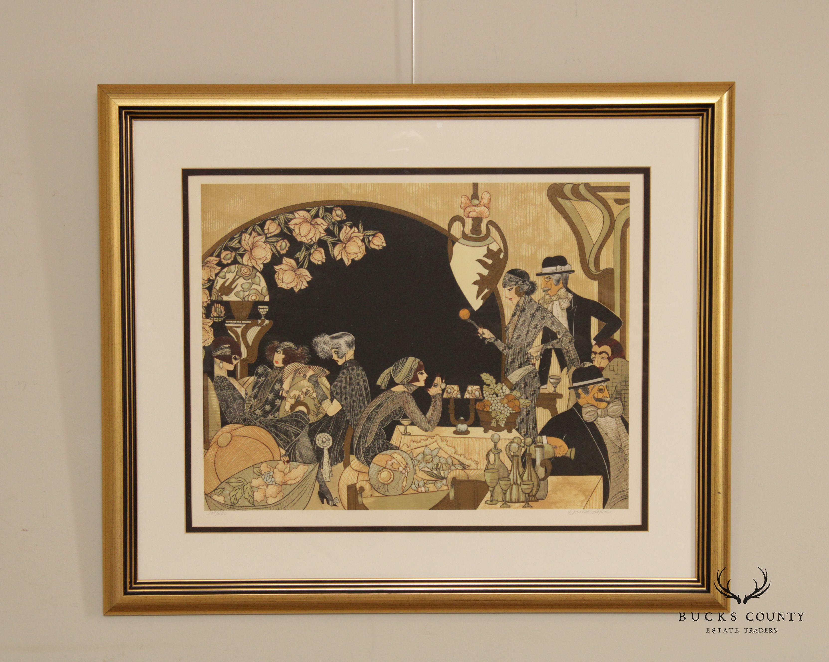 Miriam Dauber Art Deco Dining Club Scene Lithograph