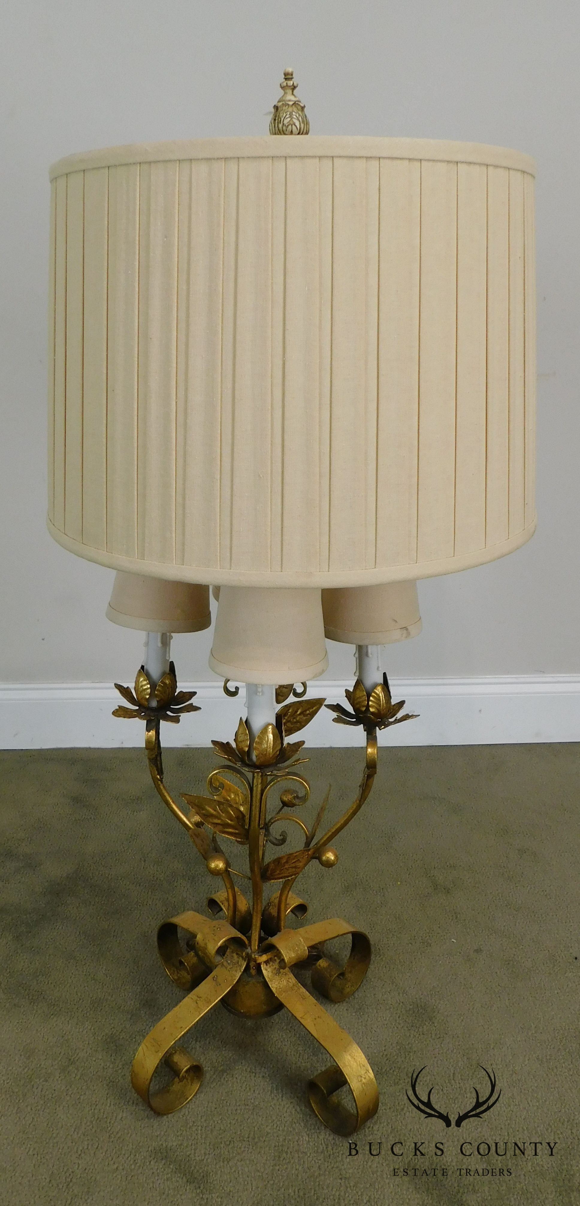 Italian Gilt Metal Candelabra Lamp