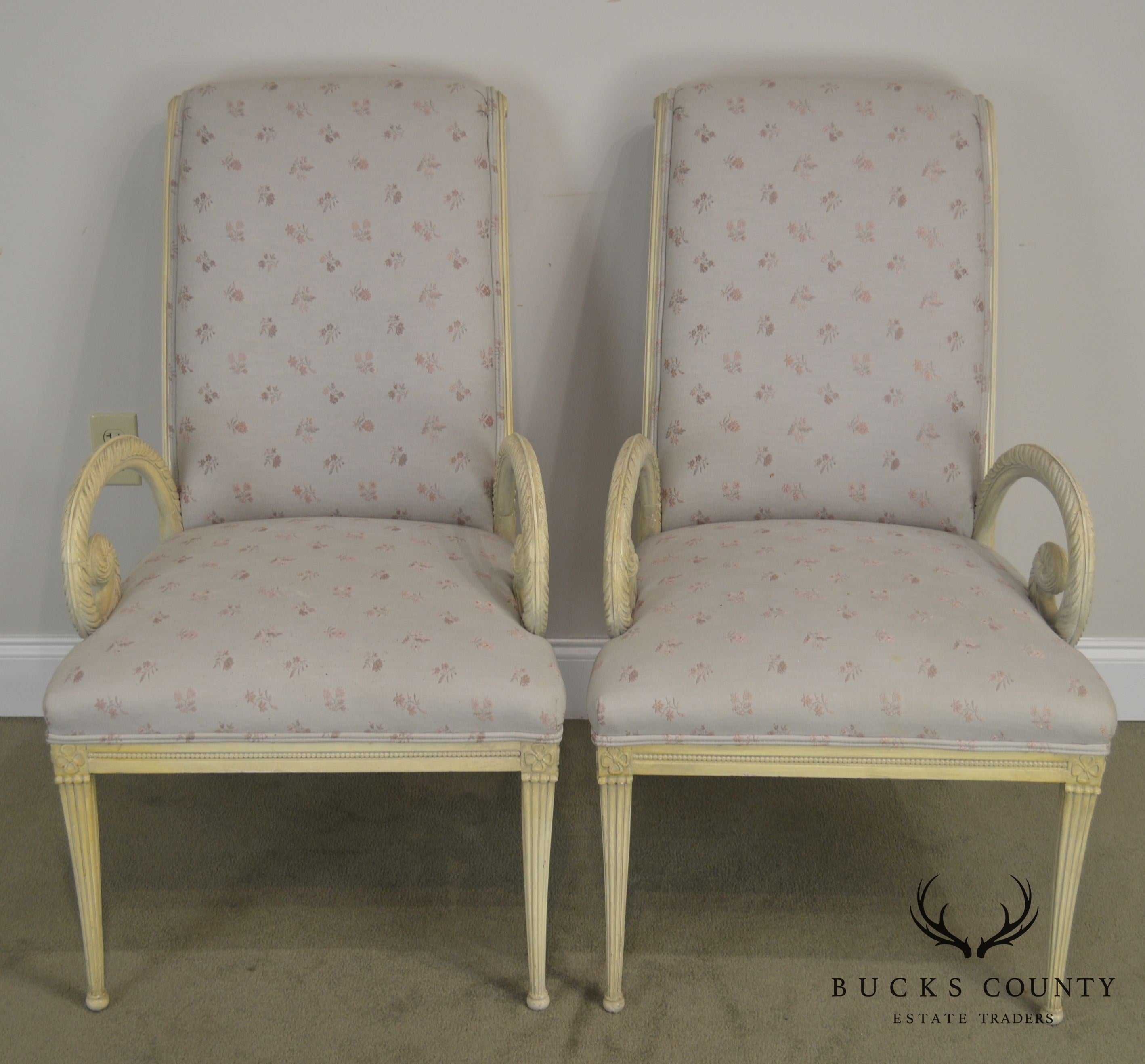 Grosfeld House 1940's Hollywood Regency Pair Carved Armchairs