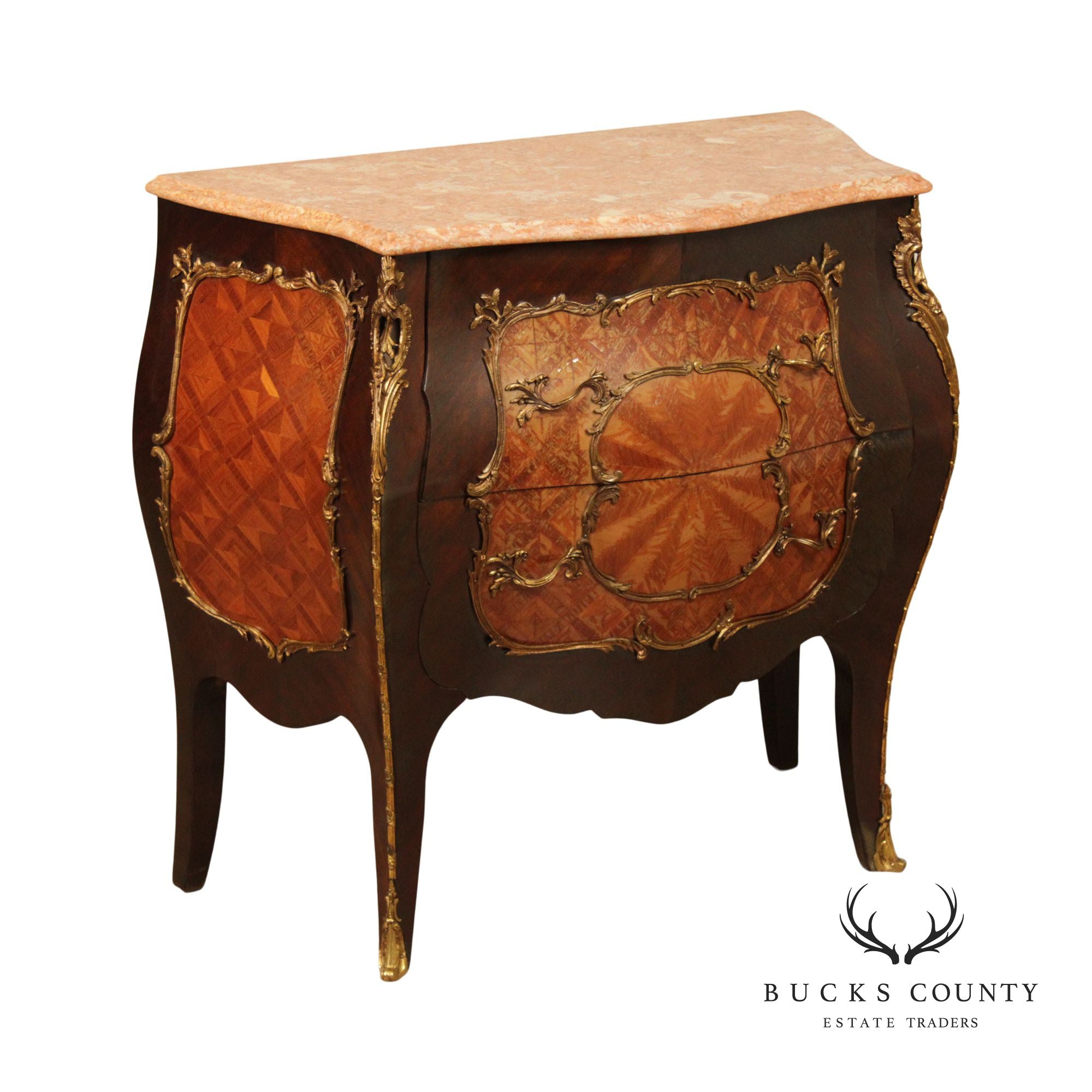 French Louis XV Style Bombe Marble Top Commode