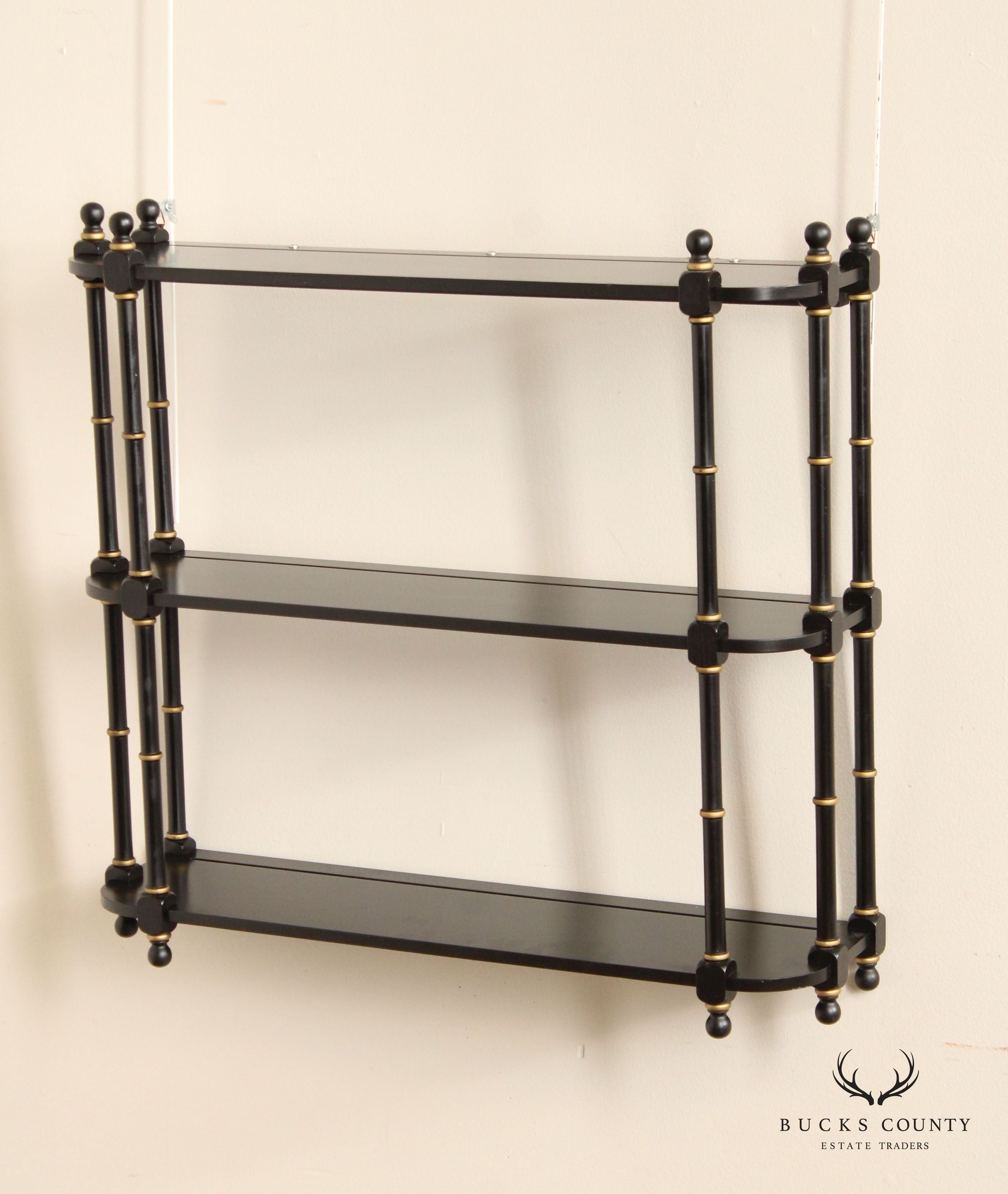 Regency Style Black And Gold Hanging Wall Shelf