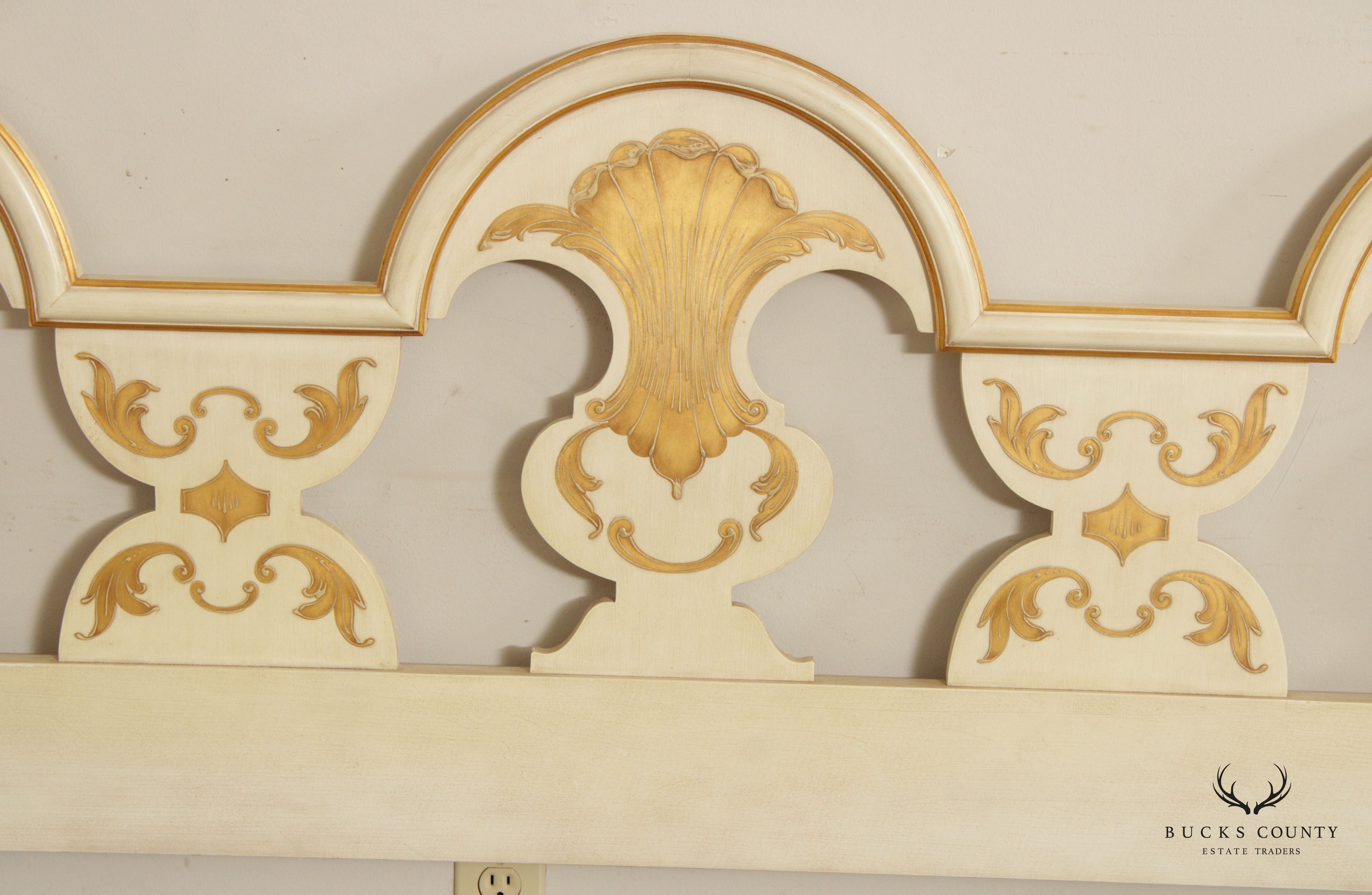 John Widdicomb Venetian Style Vintage Partial Gilt Painted King Size Headboard