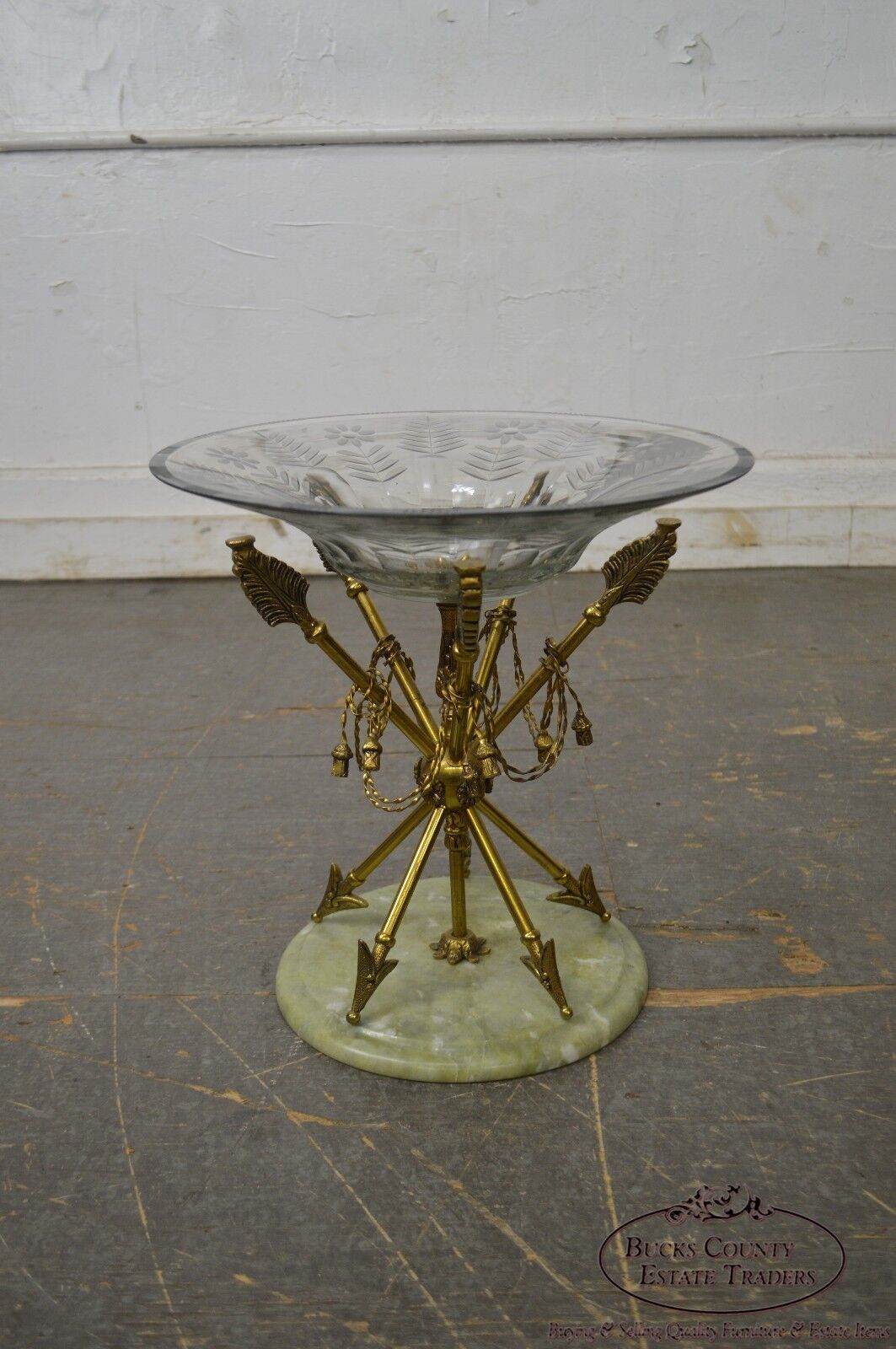 Regency Style Brass Crossed Arrows Crystal Composite Centerpiece w/ Marble Base