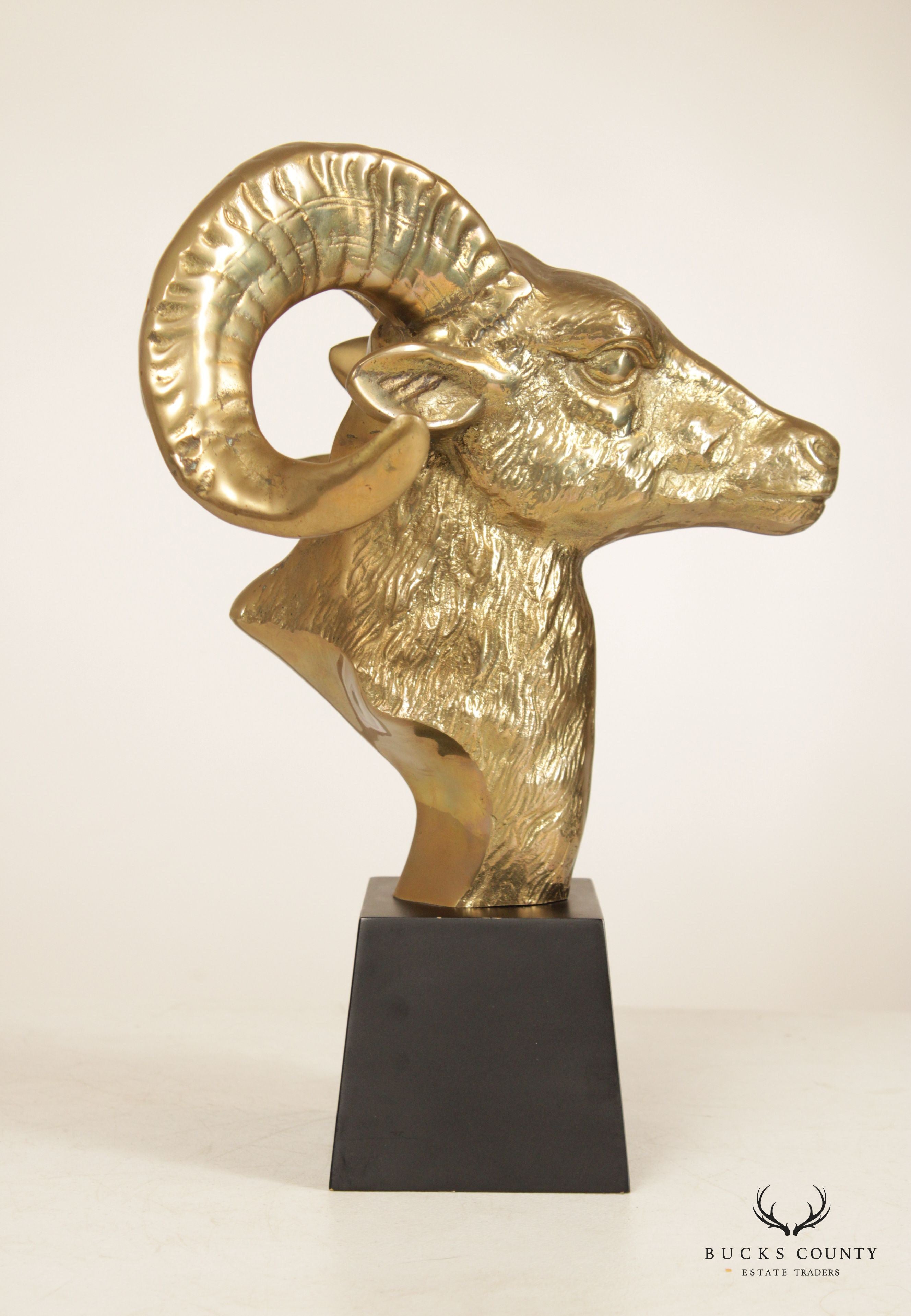 Vintage Brass Rams Head Sculpture