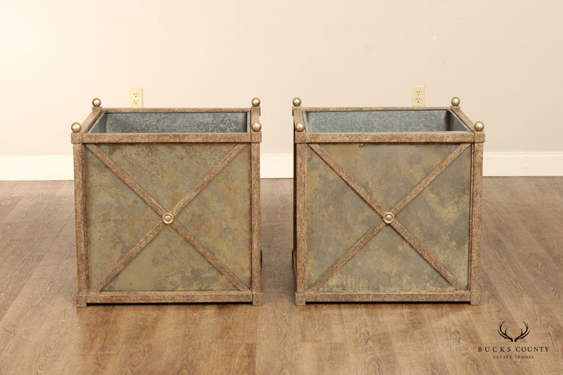 Neoclassical Style Pair Large Metal Planters