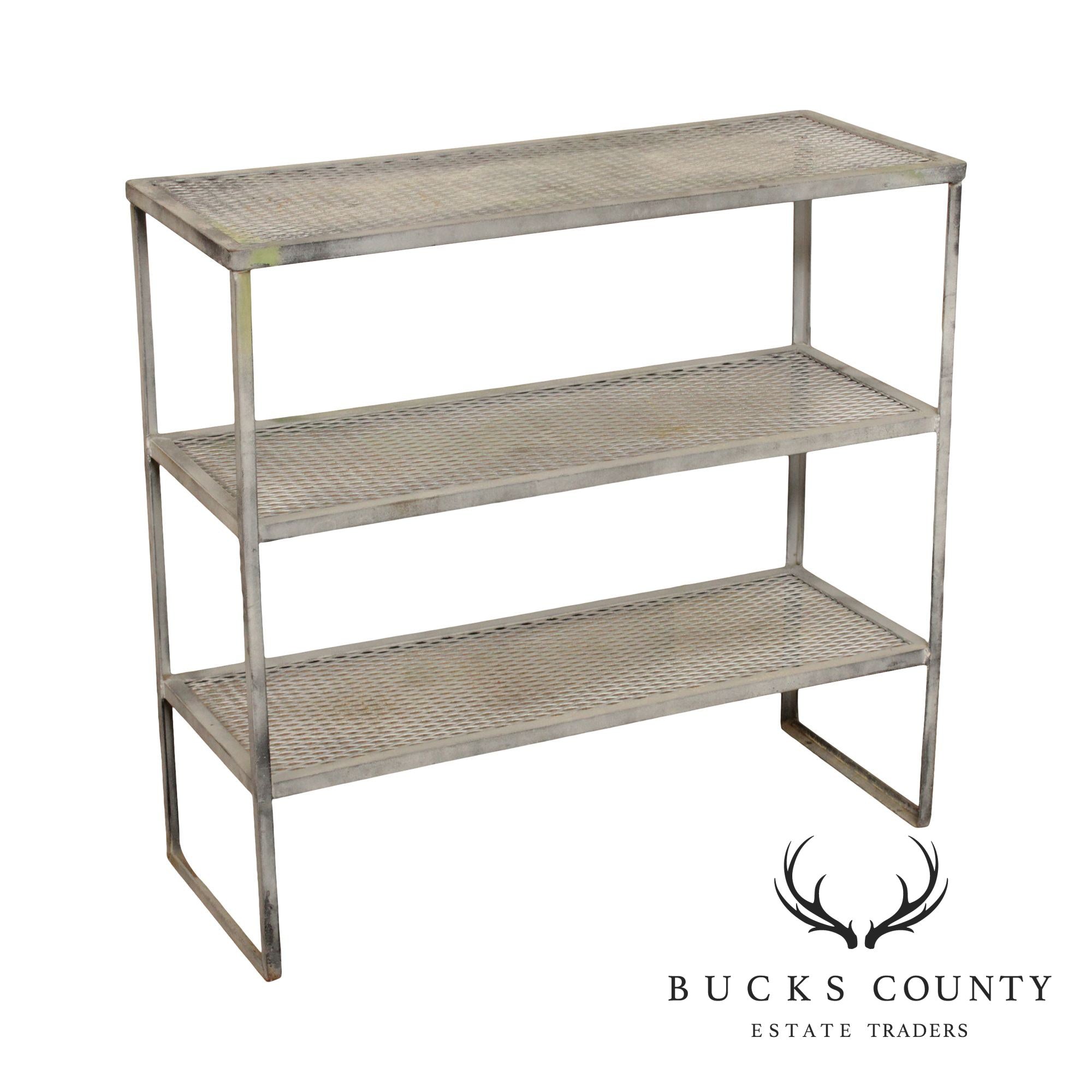 Midcentury Modern Vintage Wrought Iron Three Tier Outdoor Shelf (B)