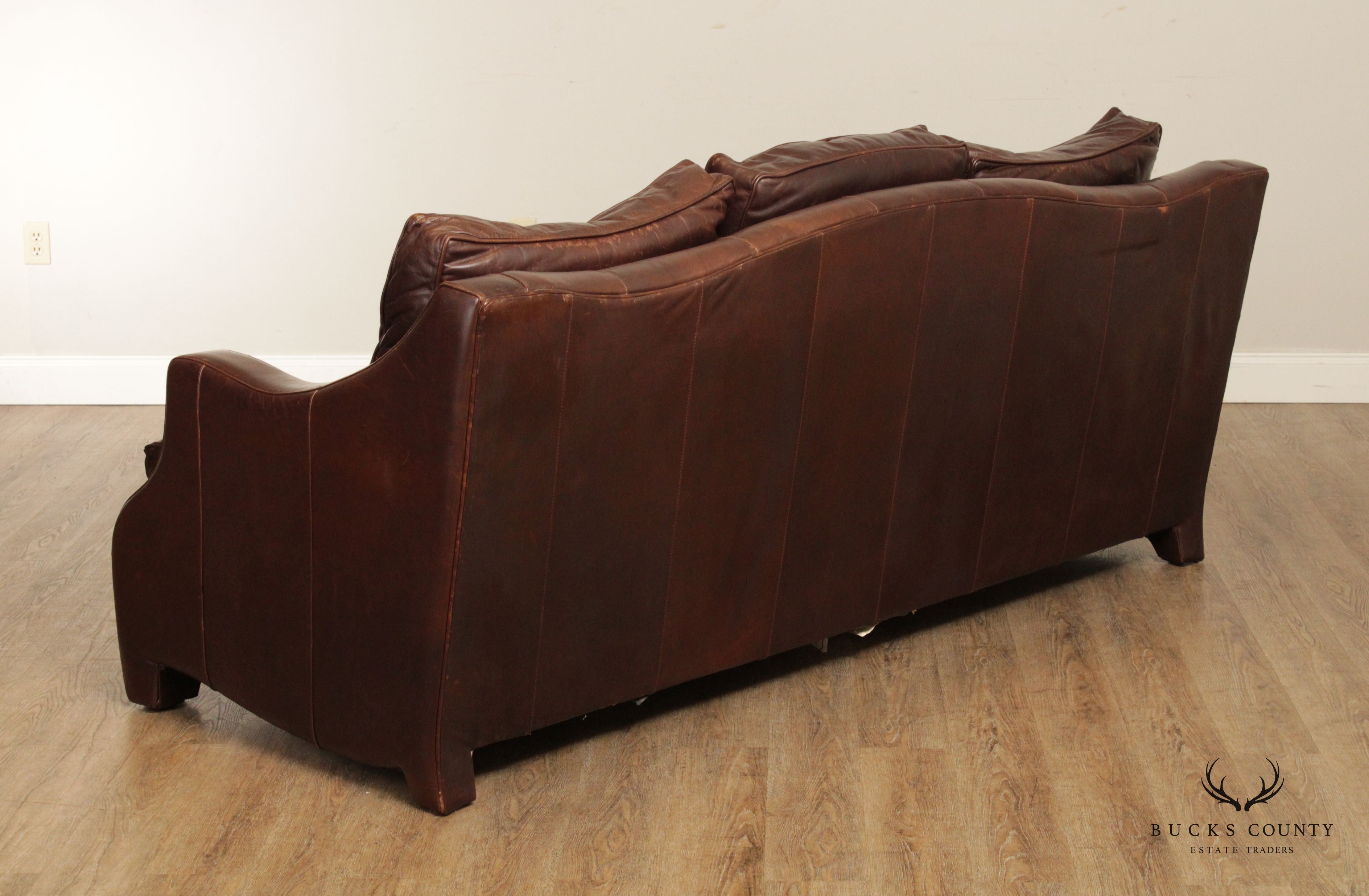 Thomasville Traditional Brown Leather Upholstered Sofa