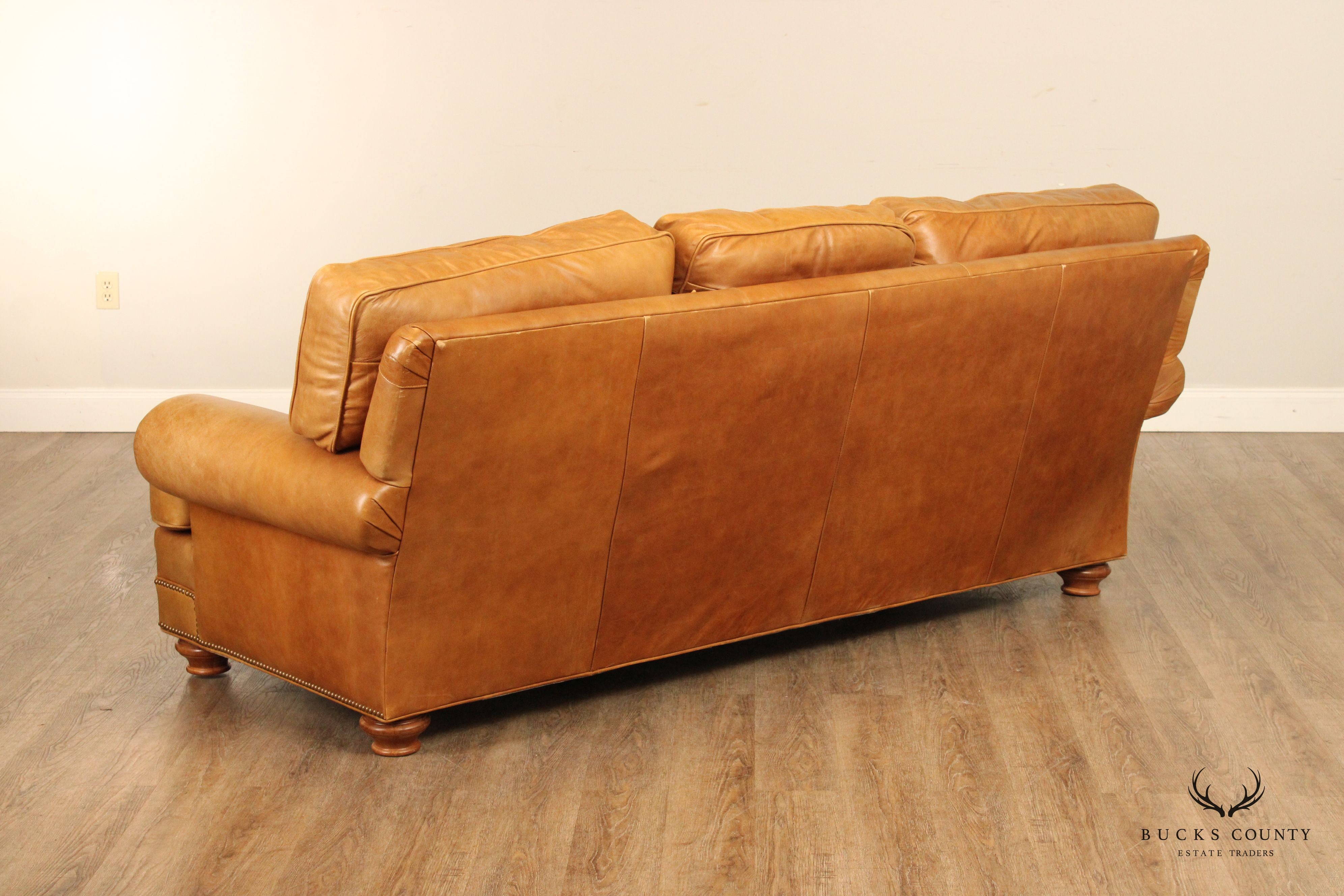 Leathercraft Traditional Tan Leather Upholstered Sofa