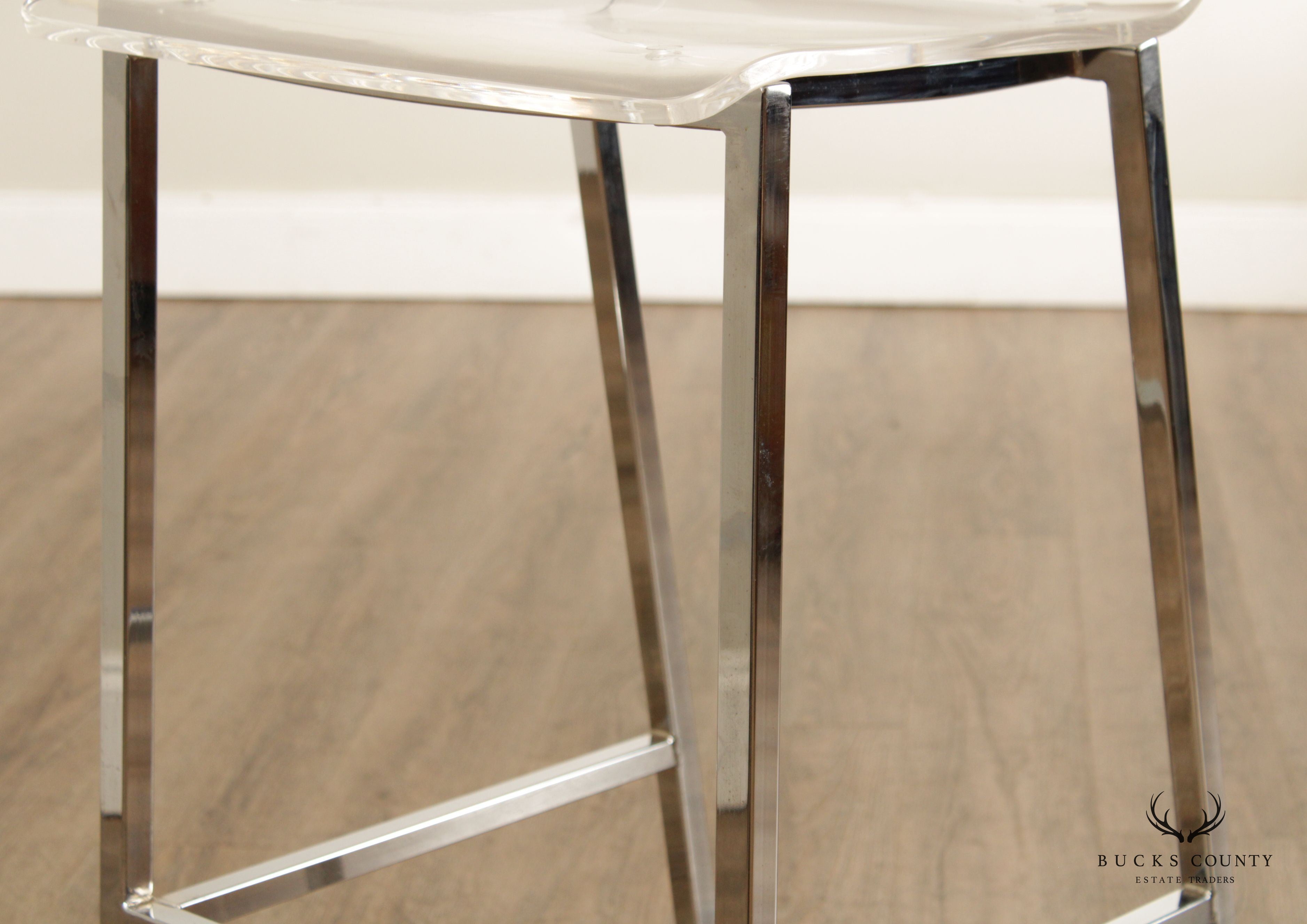 CB2 Post Modern Pair of Chrome and Acrylic 'Chiaro' Bar Stools