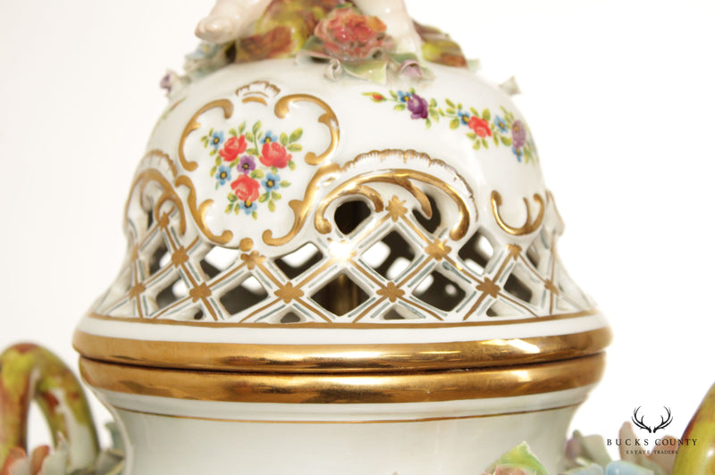 Rococo Revival 20th C. Porcelain Decorative Potpourri Urn