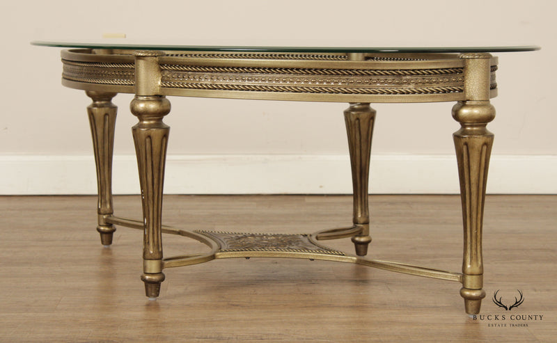 Neoclassical Style Oval Iron and Glass Cocktail Table