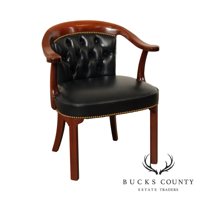 Kittinger Mahogany & Tufted Black Leather Office Armchair