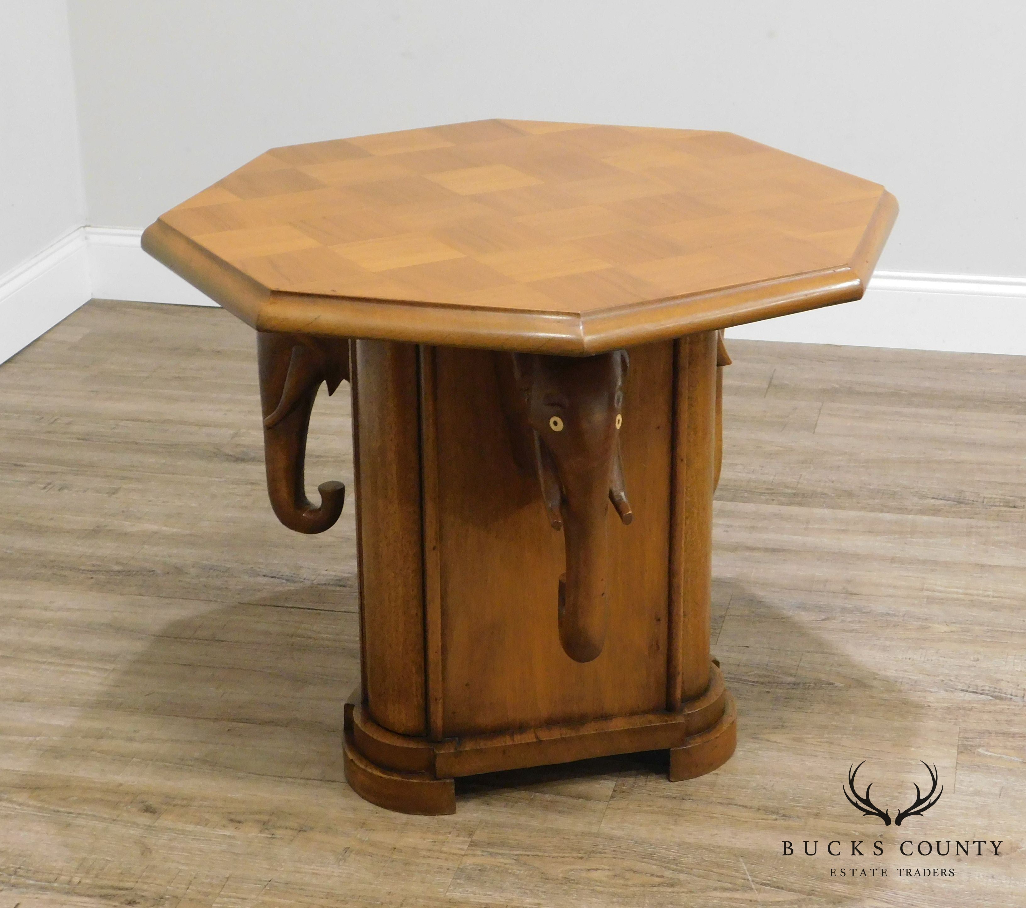 Vintage Nigerian Mahogany Octagon Top Elephant Base Side Table