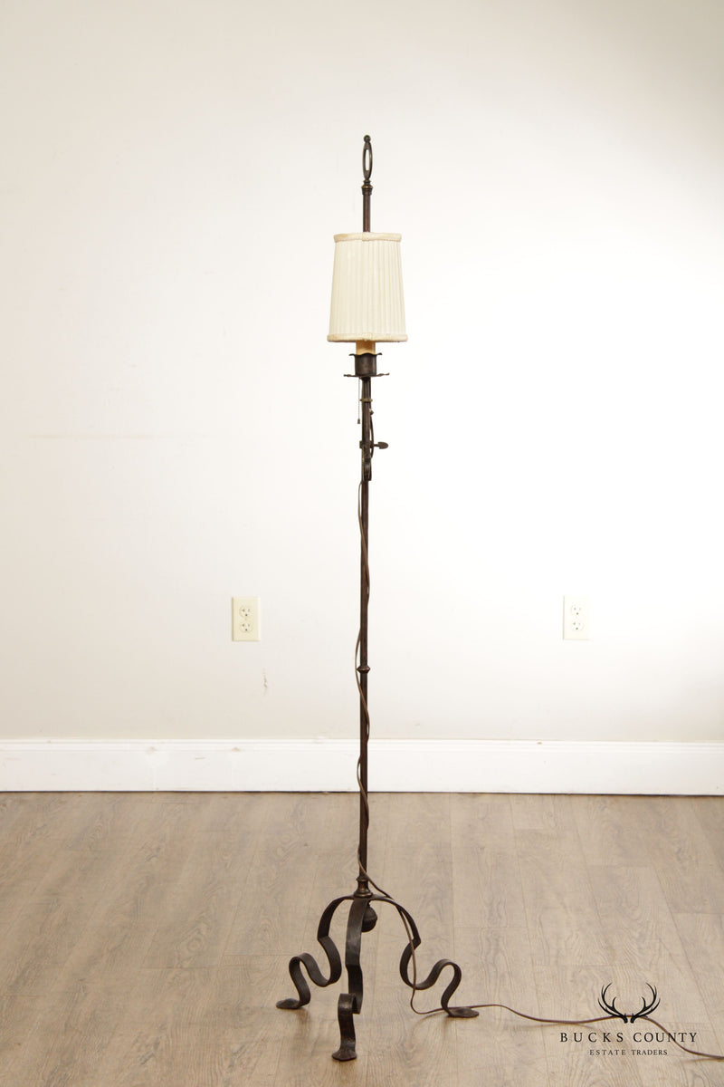 Antique Gothic Forged Iron and Gilt Floor Lamp