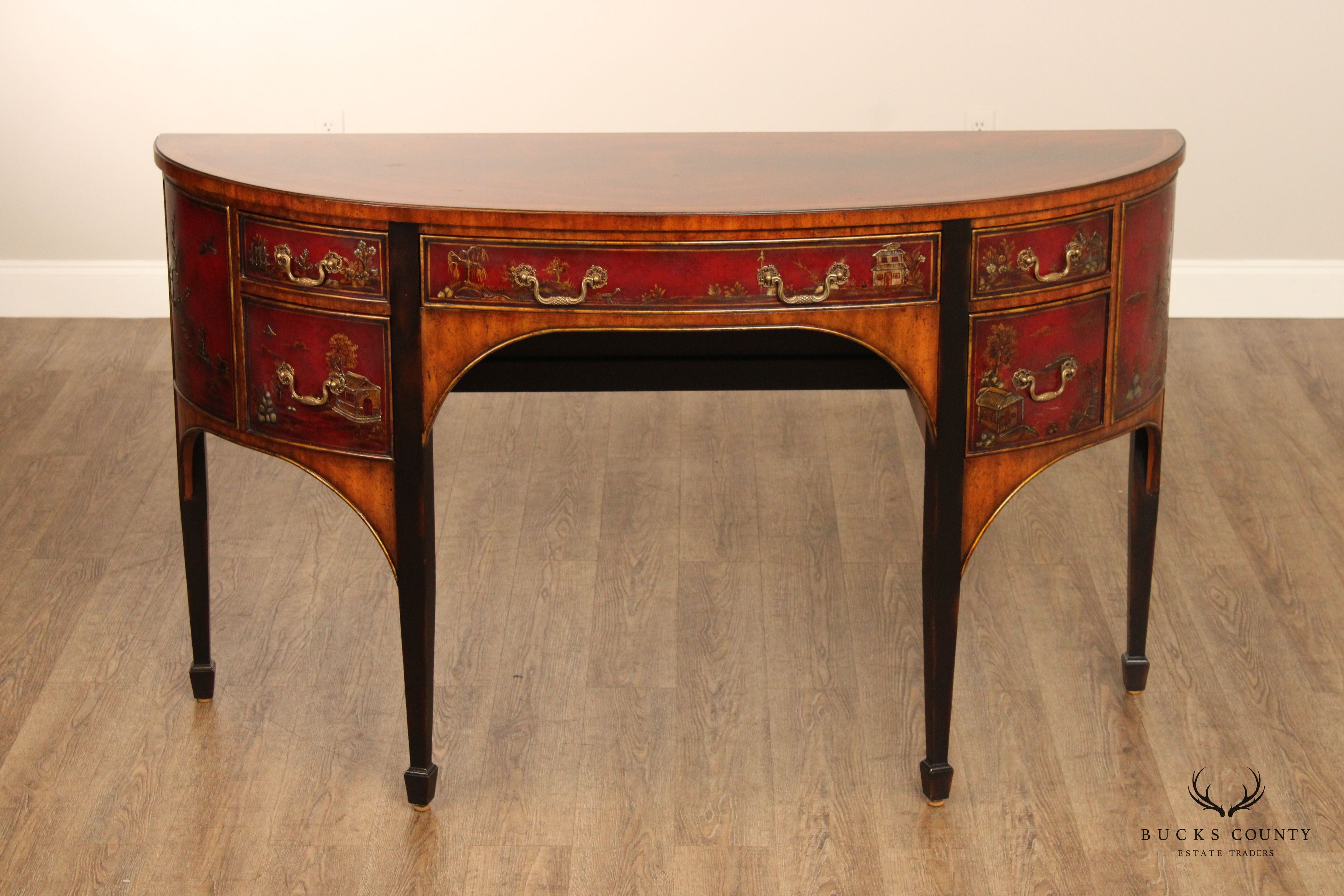 Maitland Smith Chinoiserie Decorated Demilune Sideboard