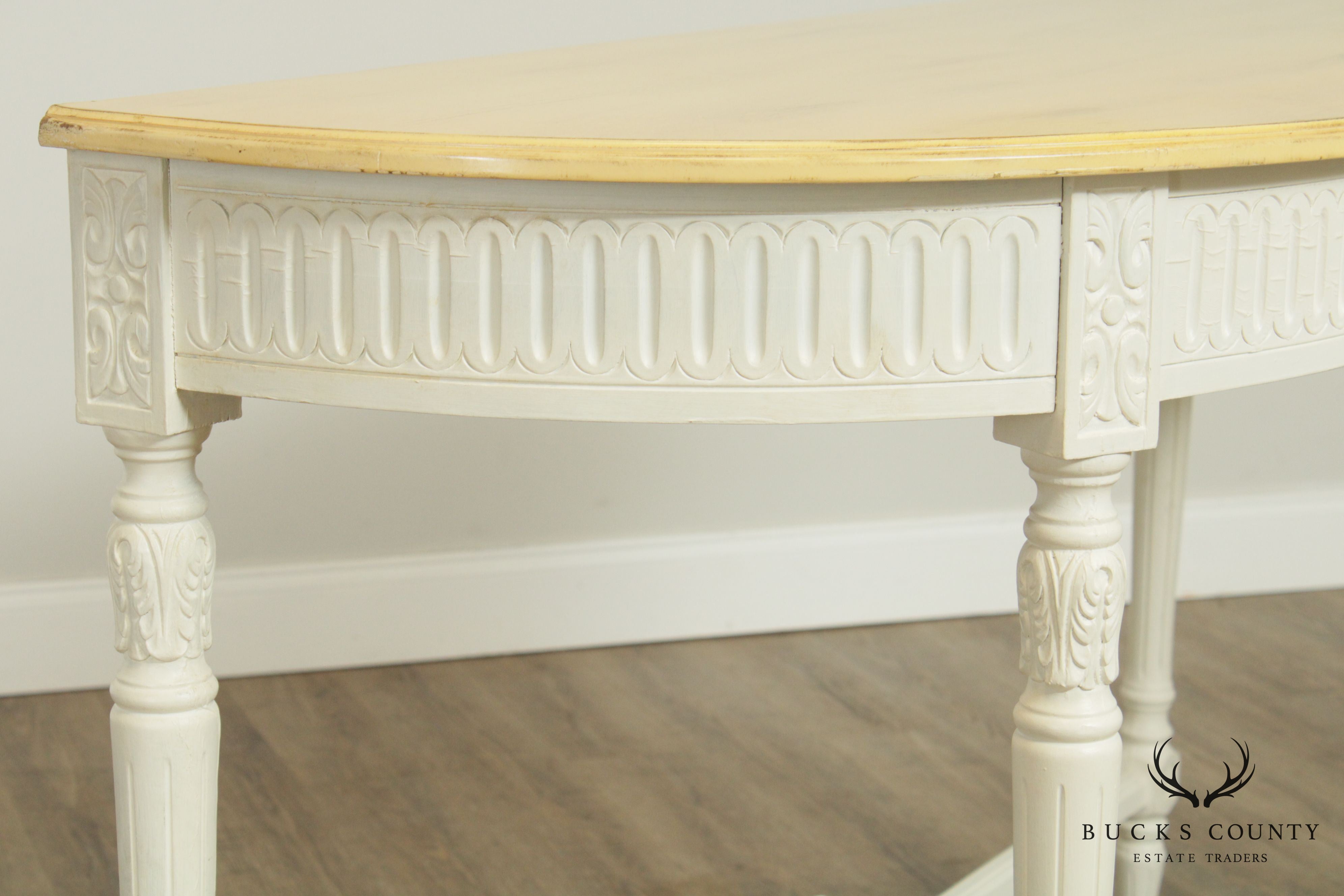 French Louis XVI Style Painted Demilune Console Table (A)