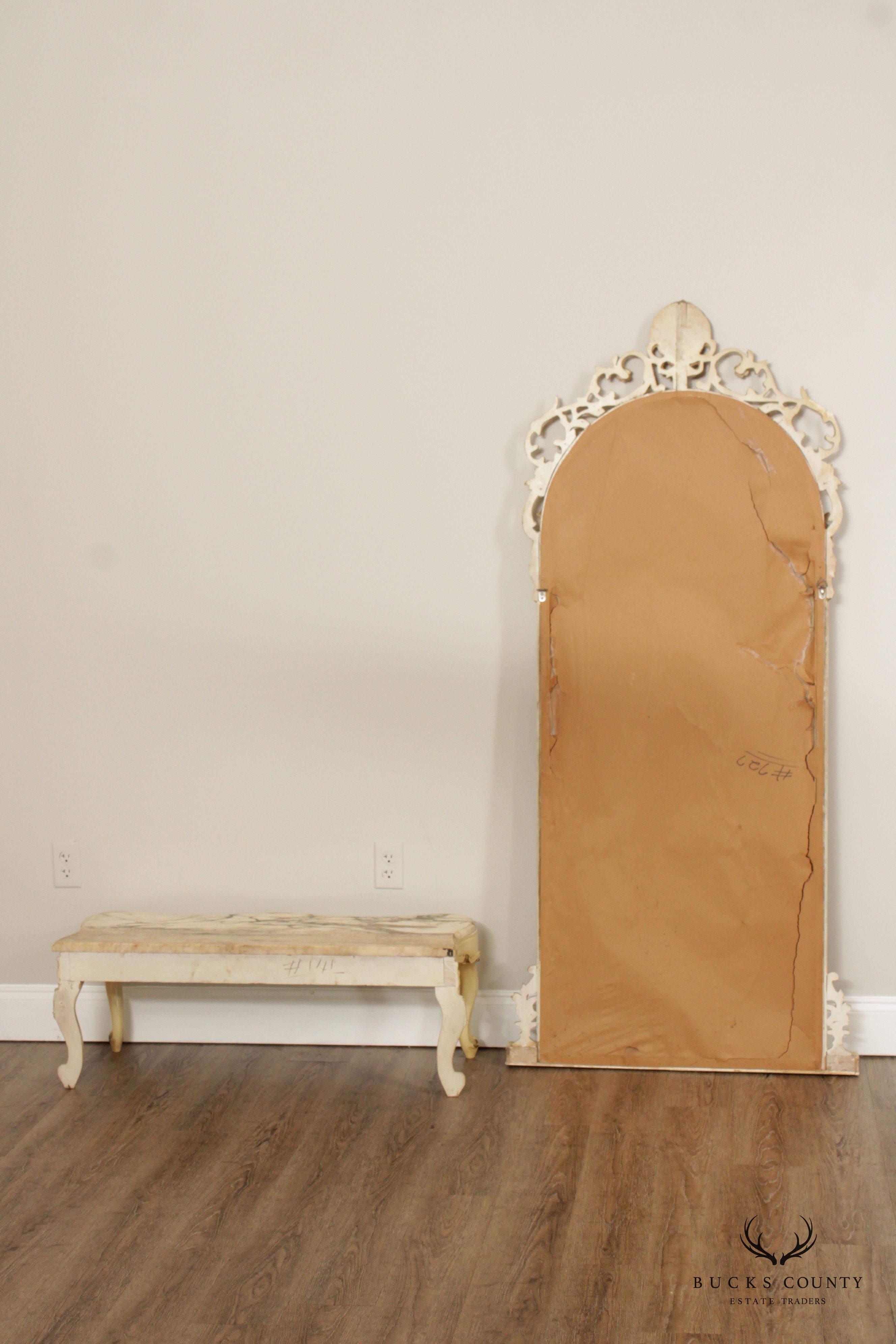 Italian Florentine Style Pier Mirror with Marble Top Bench