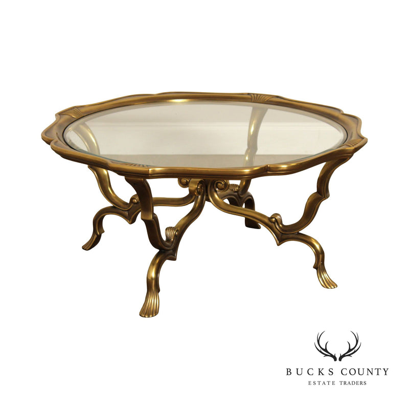Italian Rococo Style Glass Top Brass Coffee Table